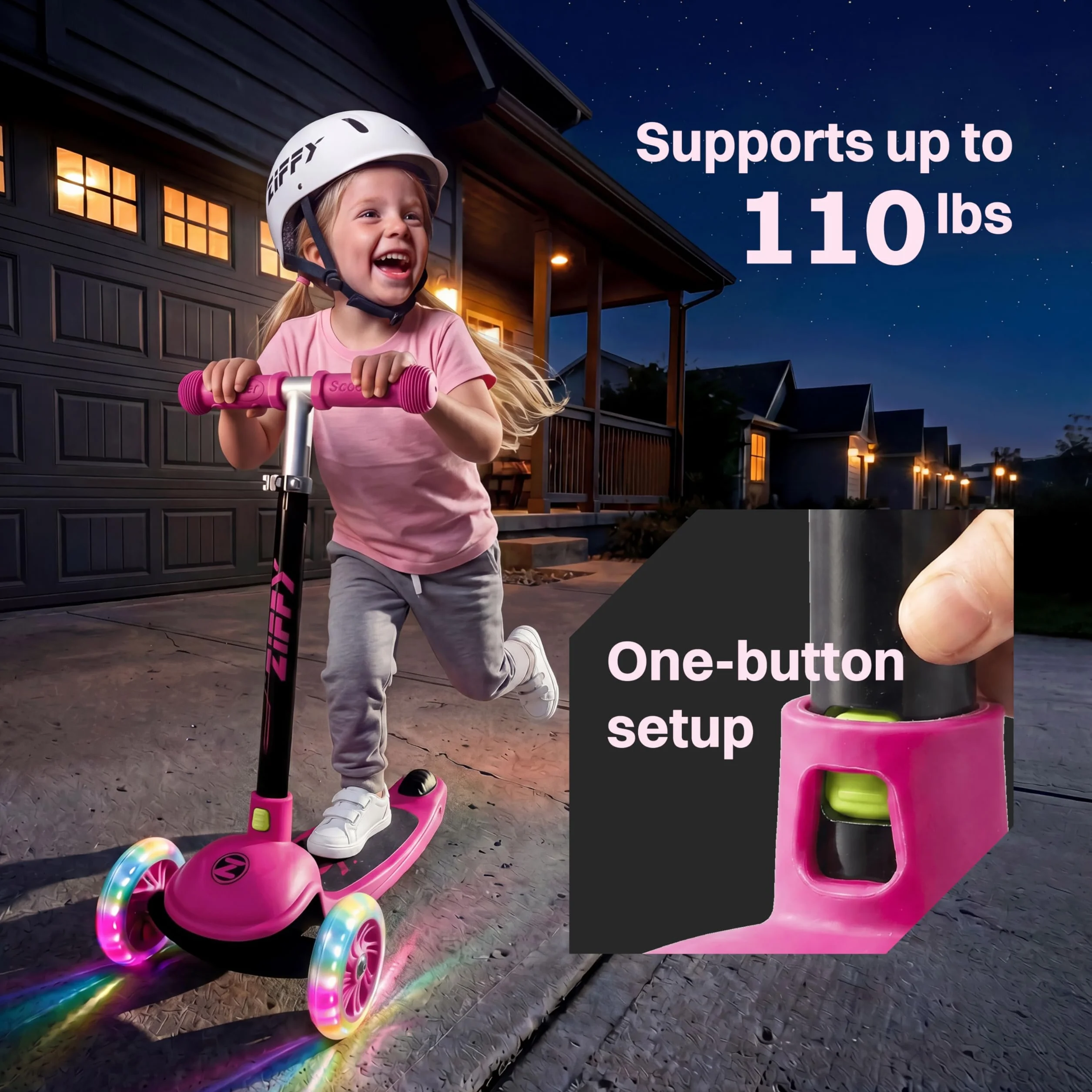ZIFFY 3 Wheel Scooter for Kids 3-5, Toddler Kick Scooters with LED Light-Up Wheels for Boys and Girls, 5 Adjustable Height and Lean-to-Steer Design, Support up to 110 lbs, Red by JOVA