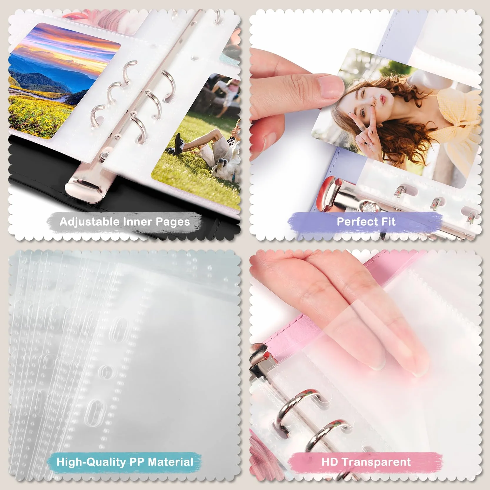 Segregator A5 Kpop na fotokarty z 30 szt. 4-kieszeniowych stron na karty, 6-ringowy segregator A5, album kolekcjonerski z 240 przegródkami na karty, okładka ze skóry PU z magnetycznym zapięciem