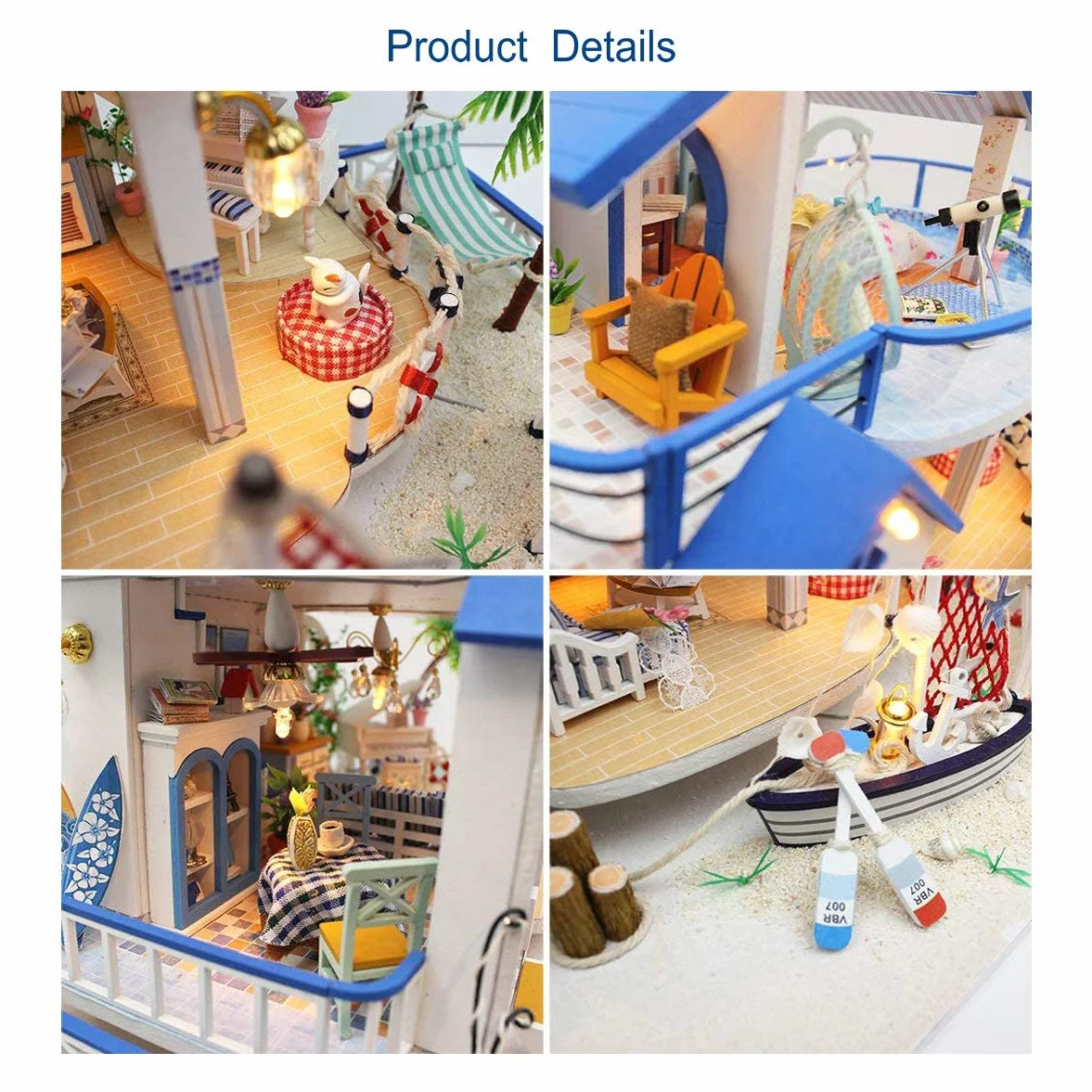 GuDoQi Miniaturowy zestaw domku dla lalek z muzyką, miniaturowe zestawy modeli domu DIY do budowania, rękodzieło ręcznie robione dla dorosłych, stwórz własny na urodziny, Dzień Ojca, Niebieska Willa