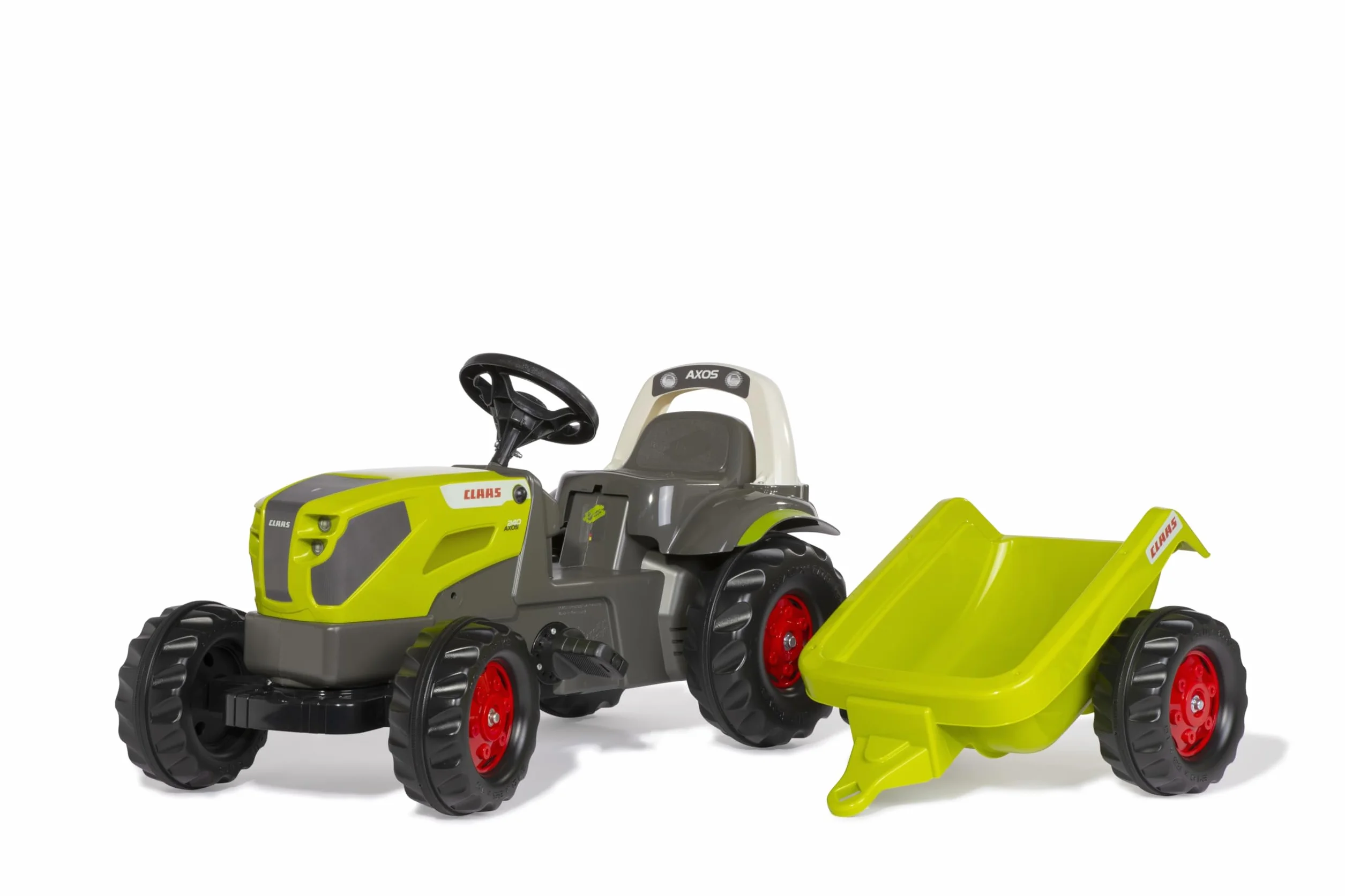 Rolly Toys RollyKid CLAAS AXOS 240 traktor na pedały z przyczepą (dla dzieci w wieku 2,5-5 lat, regulowane napięcie łańcucha, tylne sprzęgło) 015047