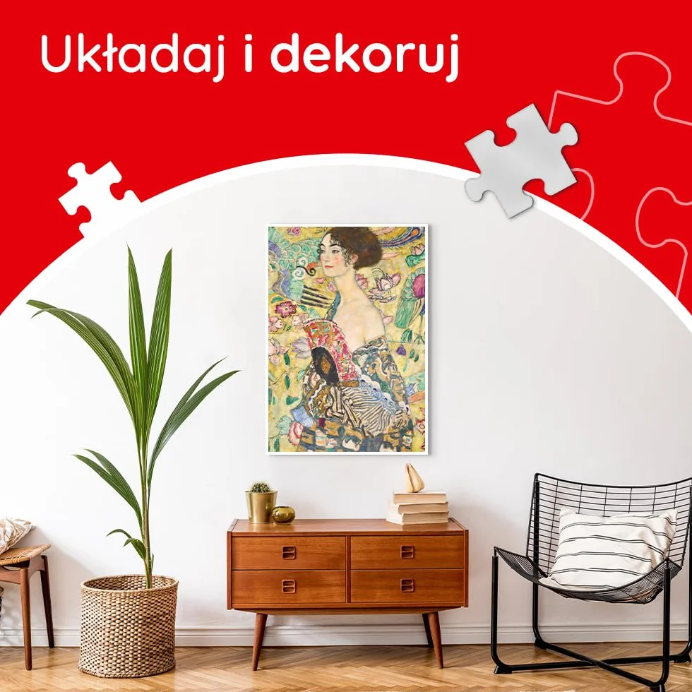 Trefl - Gustav Klimt, Dama z Wachlarzem - Puzzle 1000 Elementów - Układanka Art Collection, Puzzle ze Sztuką, dla Dorosłych i Dzieci od 14 lat