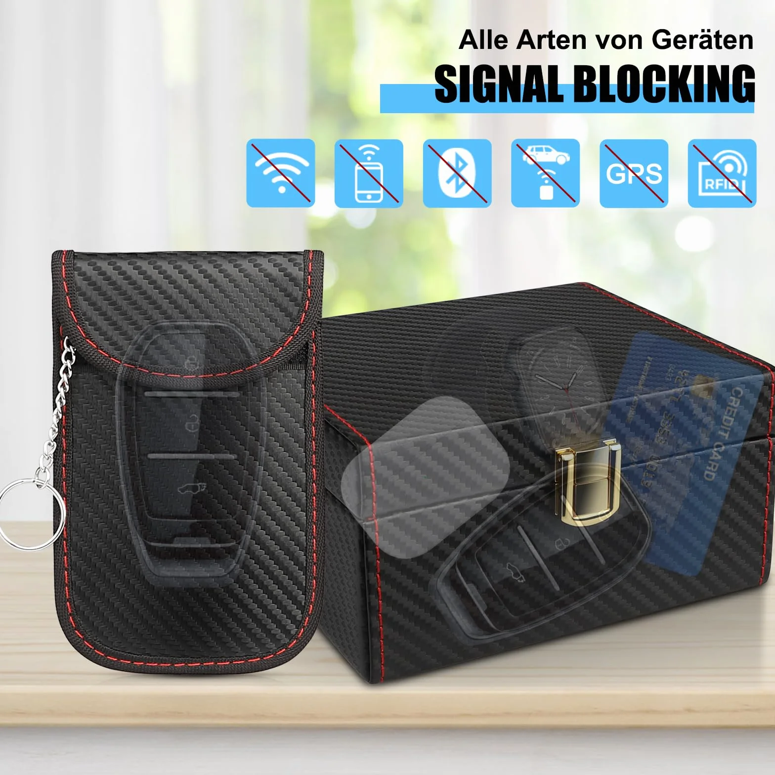 Diyife Keyless Go Faraday pudełko i sakiewka (2 czarne), na 5–7 kluczyków samochodowych, zabezpieczenie przed kradzieżą, blokada RFID, 14,0 × 12,3 × 7,4 cm