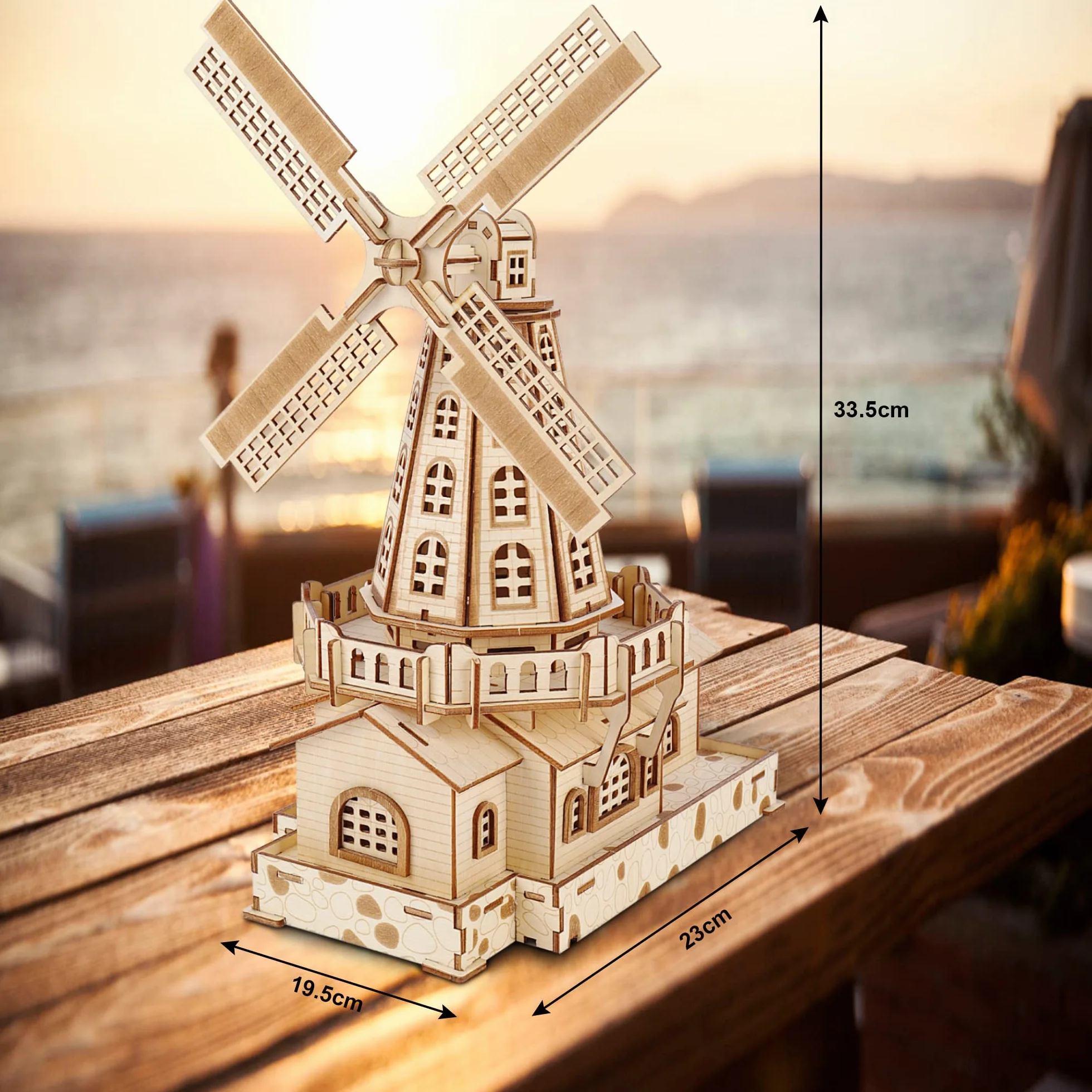 GuDoQi Drewniane puzzle 3D, wiatrak, drewniane puzzle, zestaw do samodzielnego montażu, rękodzieło artystyczne, modelarstwo, drewniany model budynku, prezent dla nastolatków i dorosłych, na urlop i