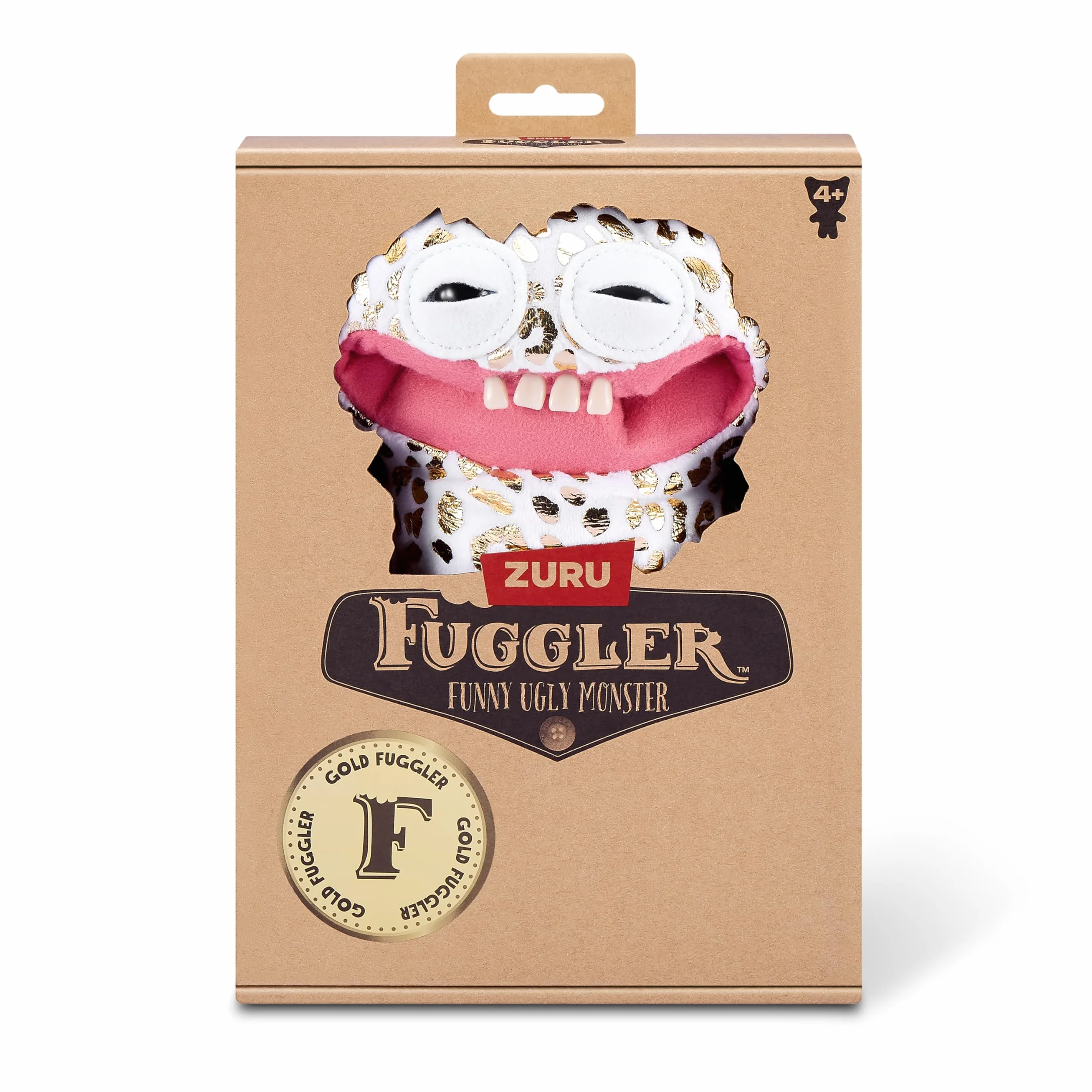 Fuggler Gold Fuggs od ZURU Zabawny brzydki potwór, pluszowy, kolekcjonerski, zabawka (uśmiech - polar w panterkę ze złotym nadrukiem folii)