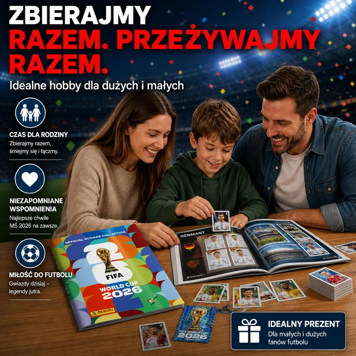 Zestaw startowy XXL Fan WM 2026 – oryginalny album z naklejkami Panini, ekstra 1 x plan meczów i 2 x opaski przeciwpotowe w Niemczech (album kolekcjonerski)