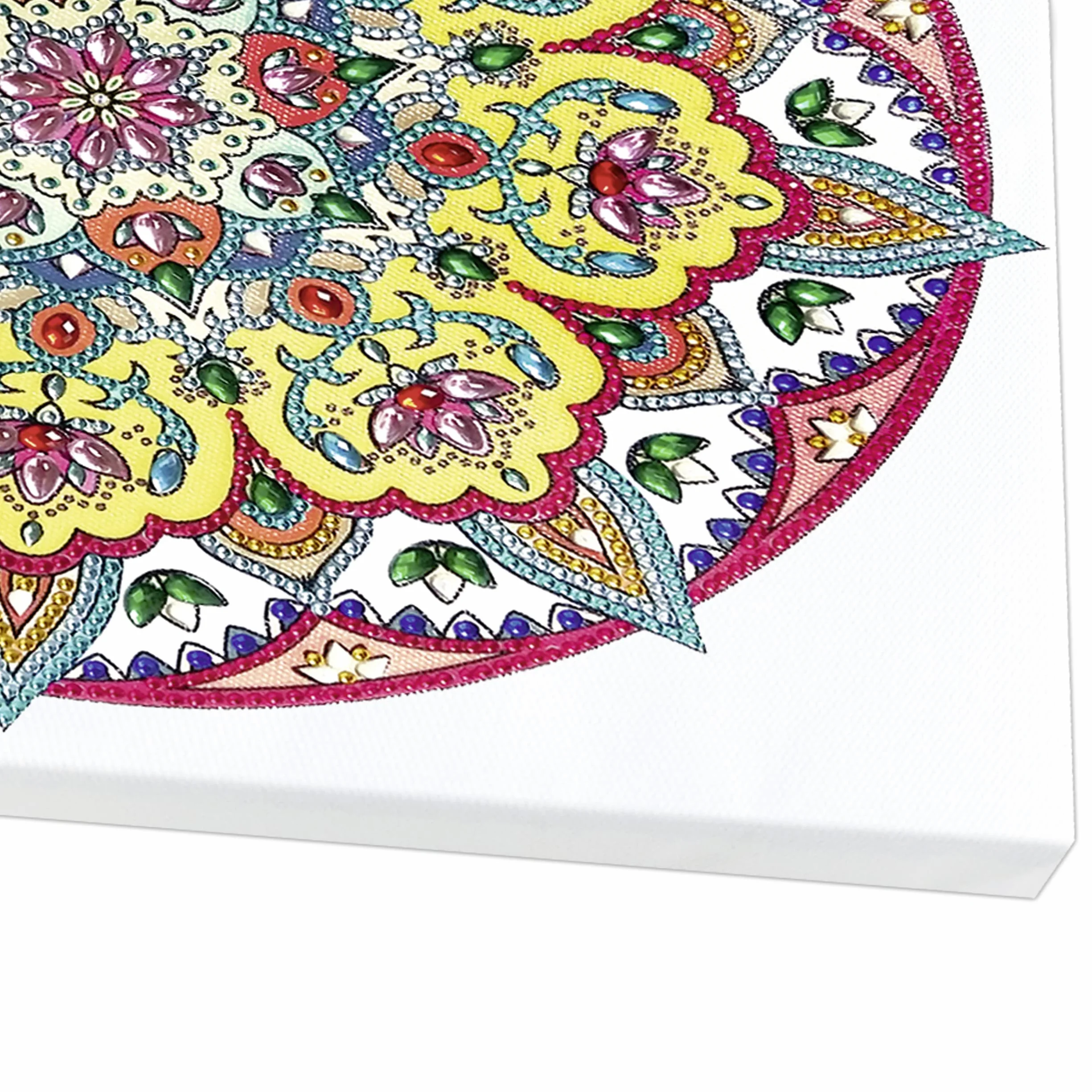 Ursus 43520003F Zestaw 3 diamentowych obrazów, mandala, zestaw do majsterkowania z kamyczkami w kolorze żółtym, białym i czerwonym, 1 płótno 30 x 30 x 1,5 cm