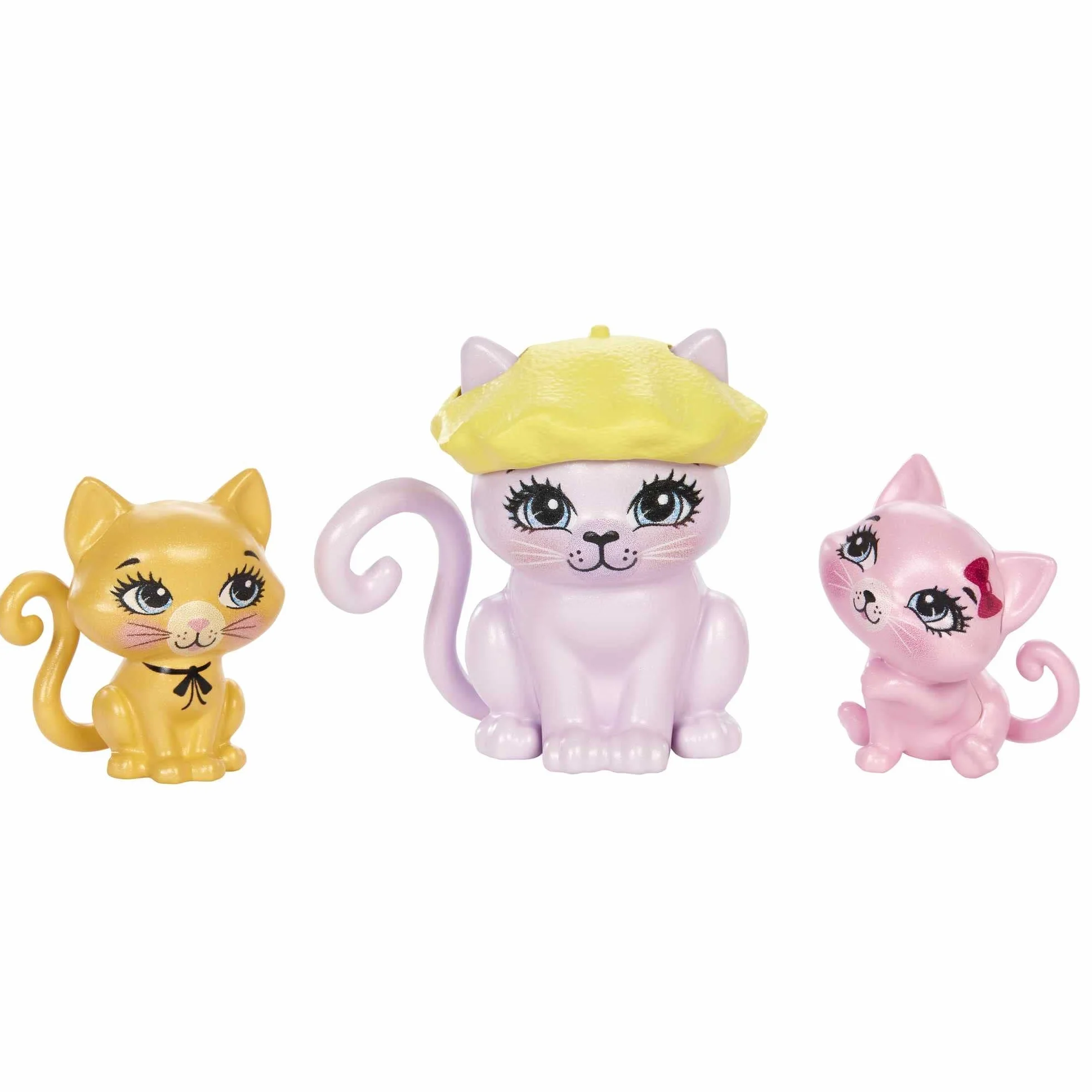 Enchantimals Carmel Cat Rodzinka kotków Zestaw do zabawy z 3 lalkami, 3 figurkami kotków, ponad 10 elementów, prezent dla dzieci od 4 roku życia, HHC11