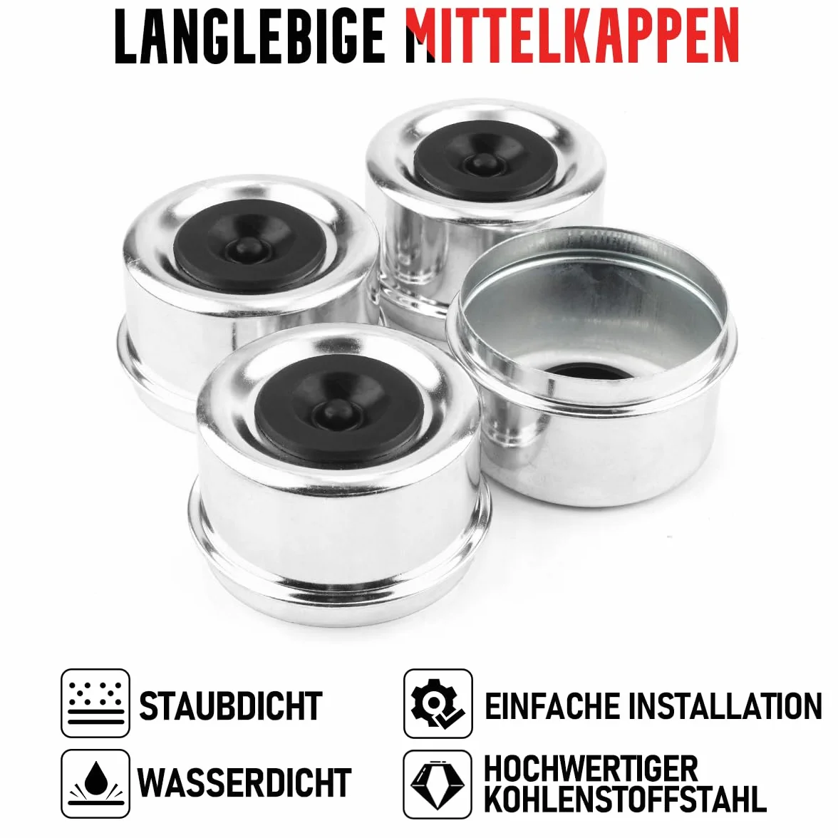 RhinoTuning Zestaw 2 zaślepek przeciwpyłowych, 62 mm, średnica 68 mm, ID 62 mm, kołpaki ochronne na koła, kompatybilne z samochodami ciężarowymi/przyczepami/łodziami (chromowane, z korkami)