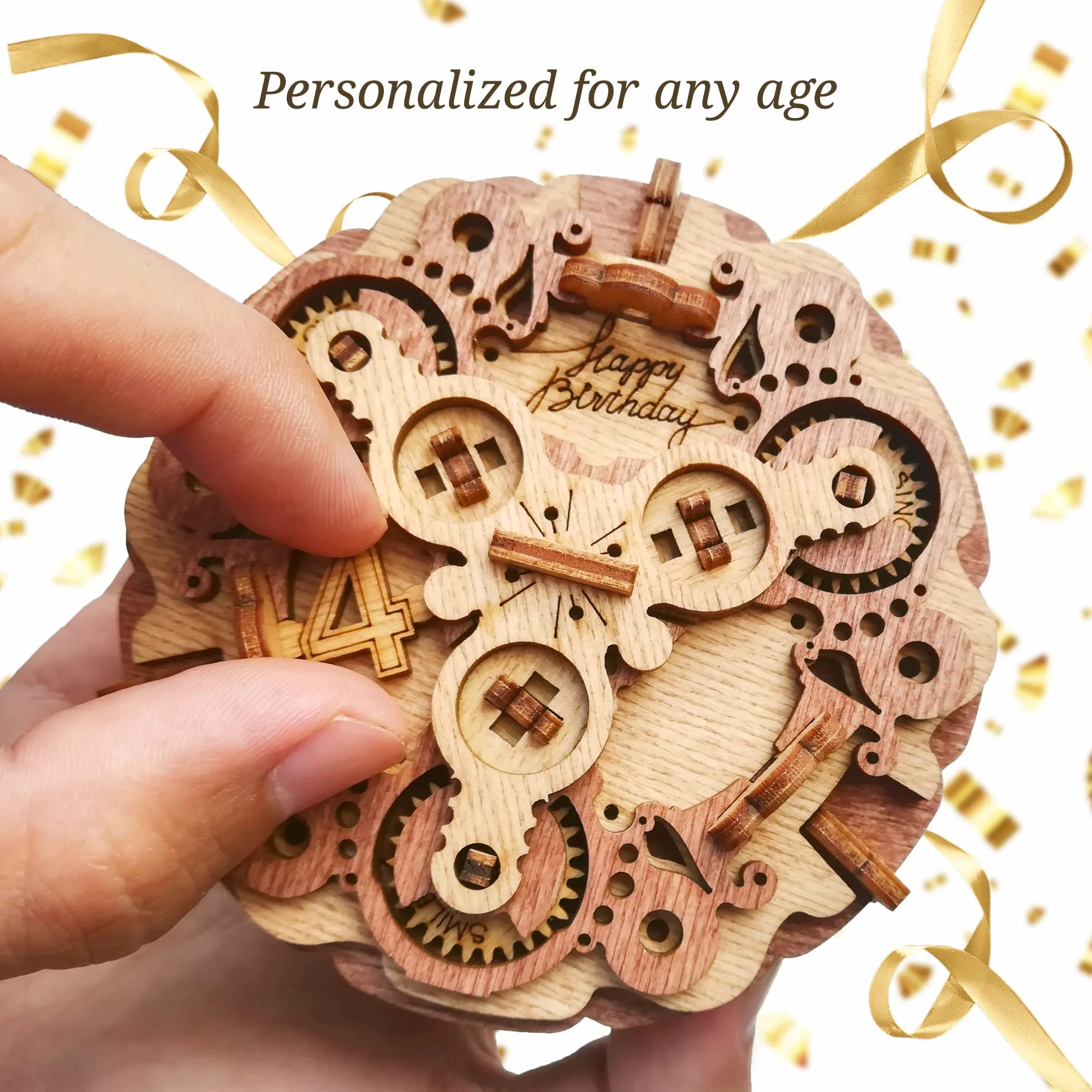 iDventure Happy Birthday Puzzle Pudełko. Spersonalizowany prezent urodzinowy. Mechaniczna skrzynia skarbów. 3D drewniane puzzle. Gra logiczna dla dorosłych.