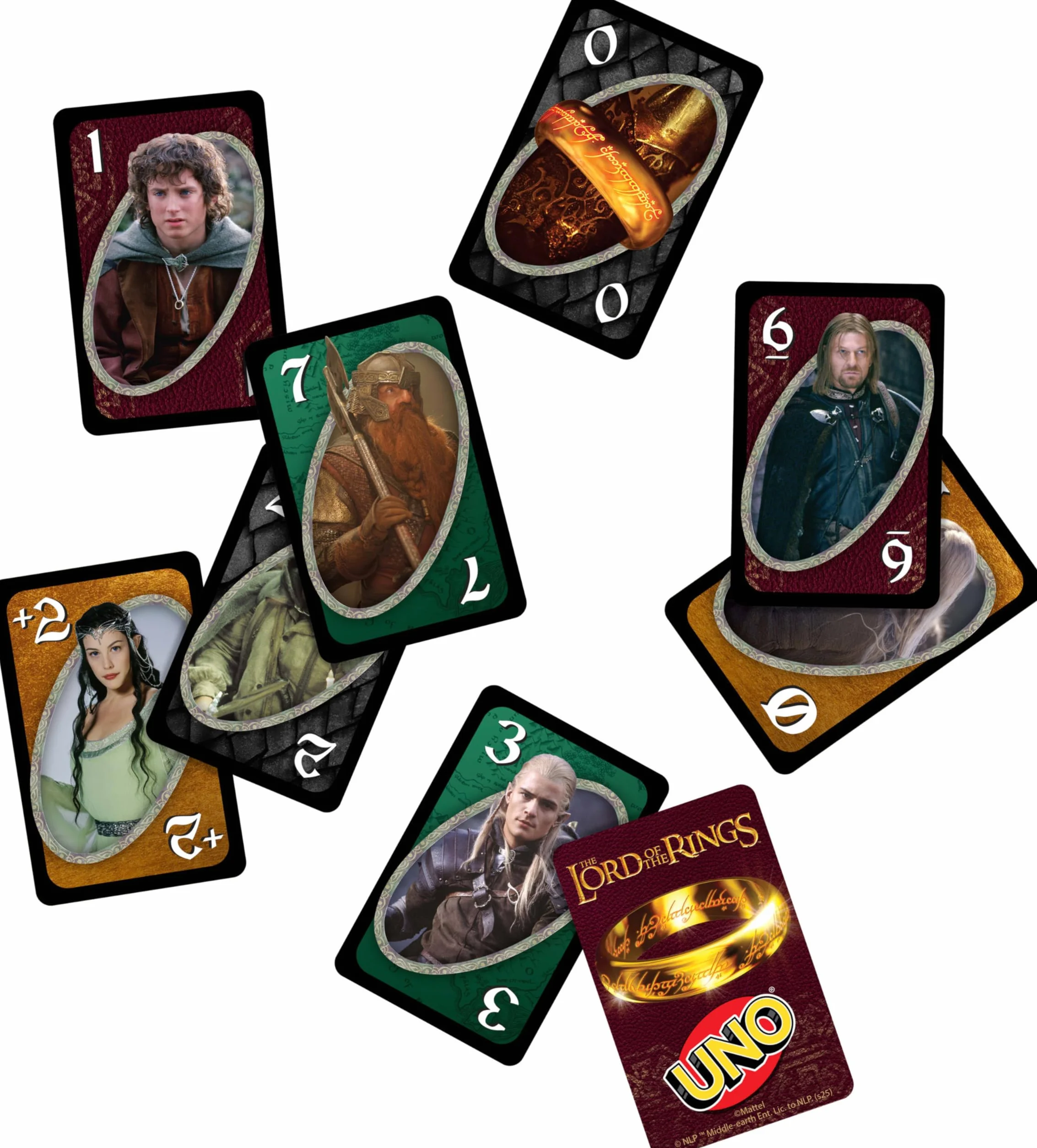 Mattel Karty UNO Lord of the Rings Władca Pierścieni Towarzyska i rodzinna gra karciana na wieczór gier, podróż i imprezę, dla fanów, dorosłych i dzieci 7+, gra kolekcjonerska, JMF13