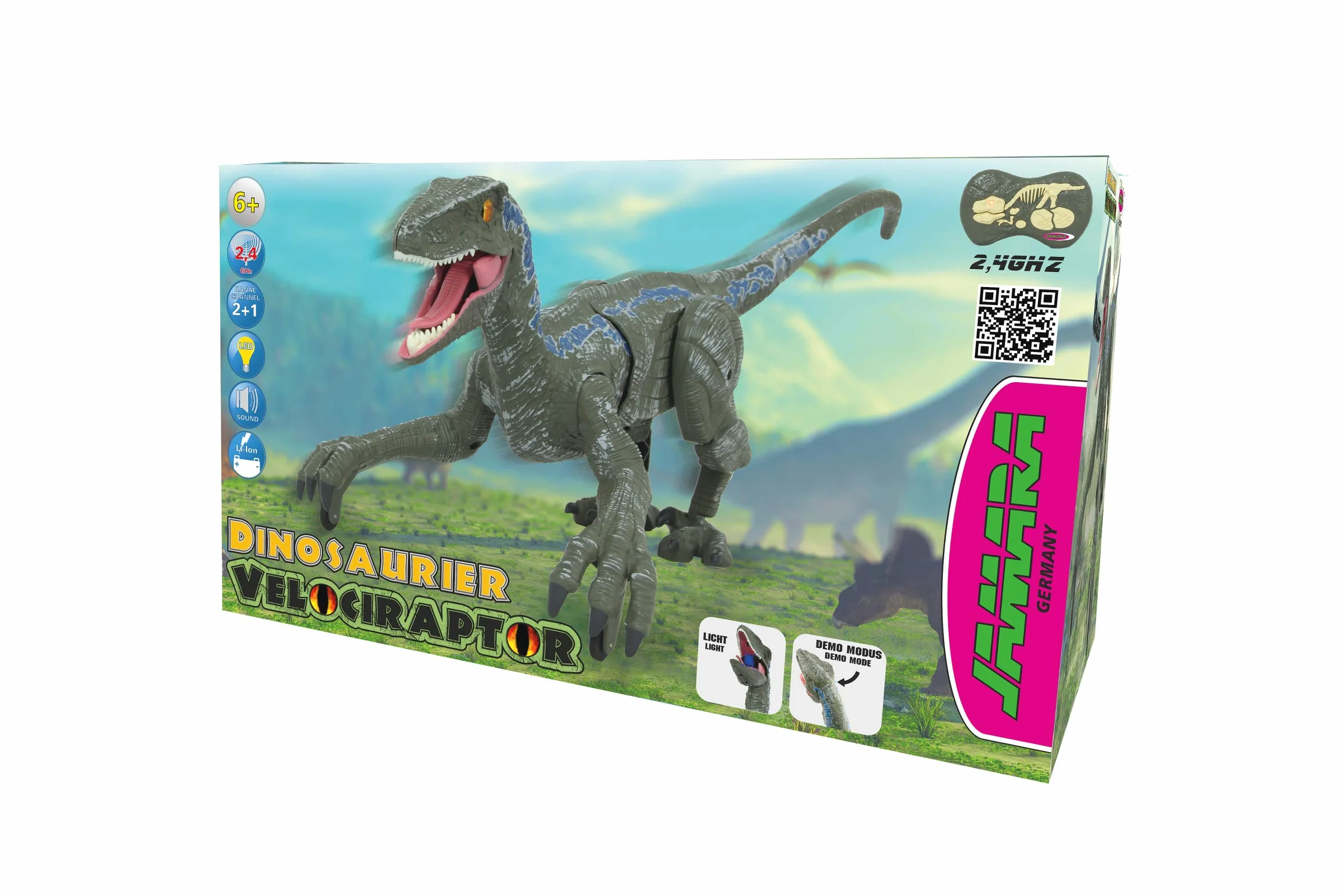 Jamara 410153 410153 dinozaur Velociraptor Li-Ion 3,7 V 2,4 GHz RC model funkcjonalny dla początkujących elektryczny, zielony