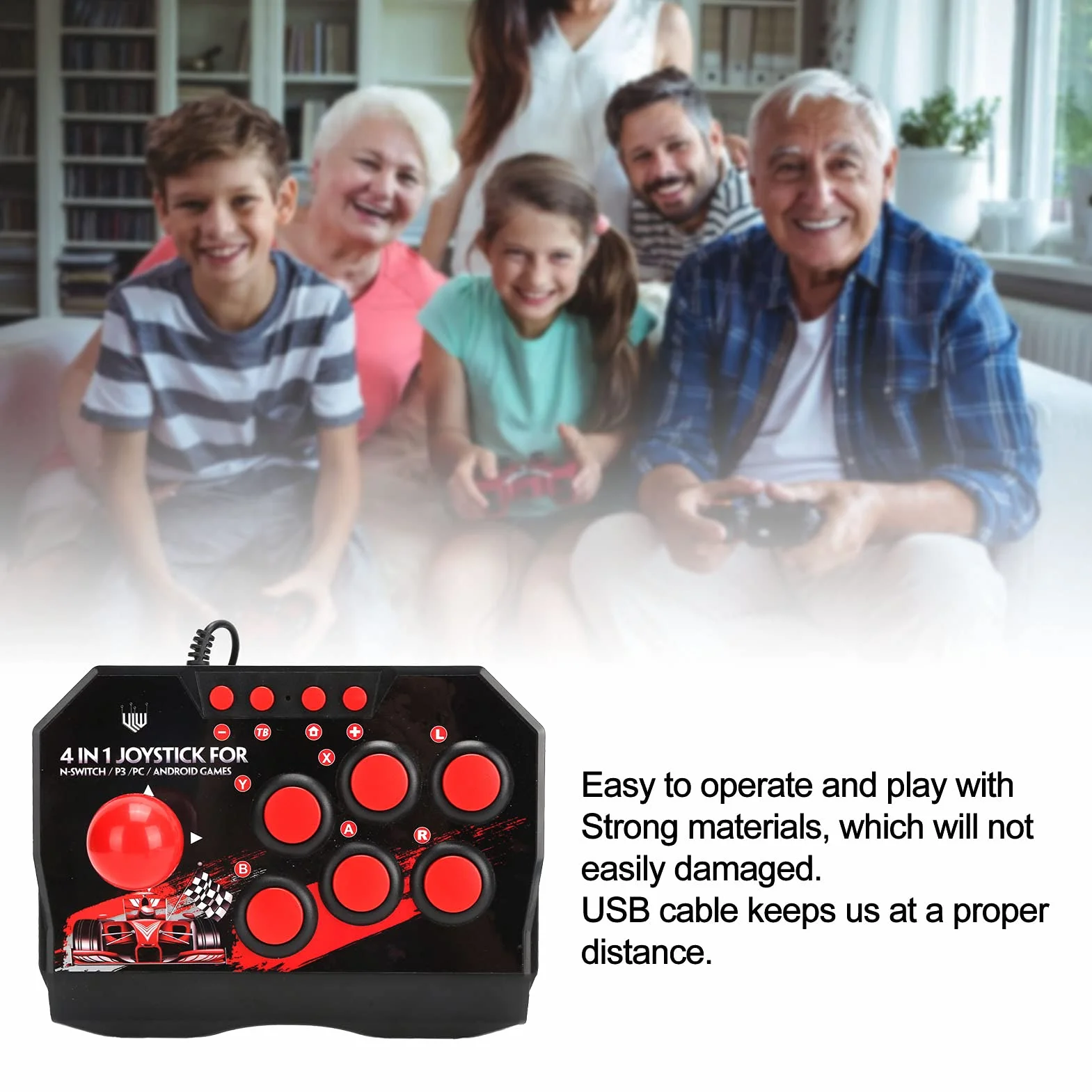 Arcade Fight Stick, przewodowy drążek arkadowy uniwersalny przenośny Arcade Fight Stick kontroler do gier komputerowych akcesoria do przełącznika/PC/PS3