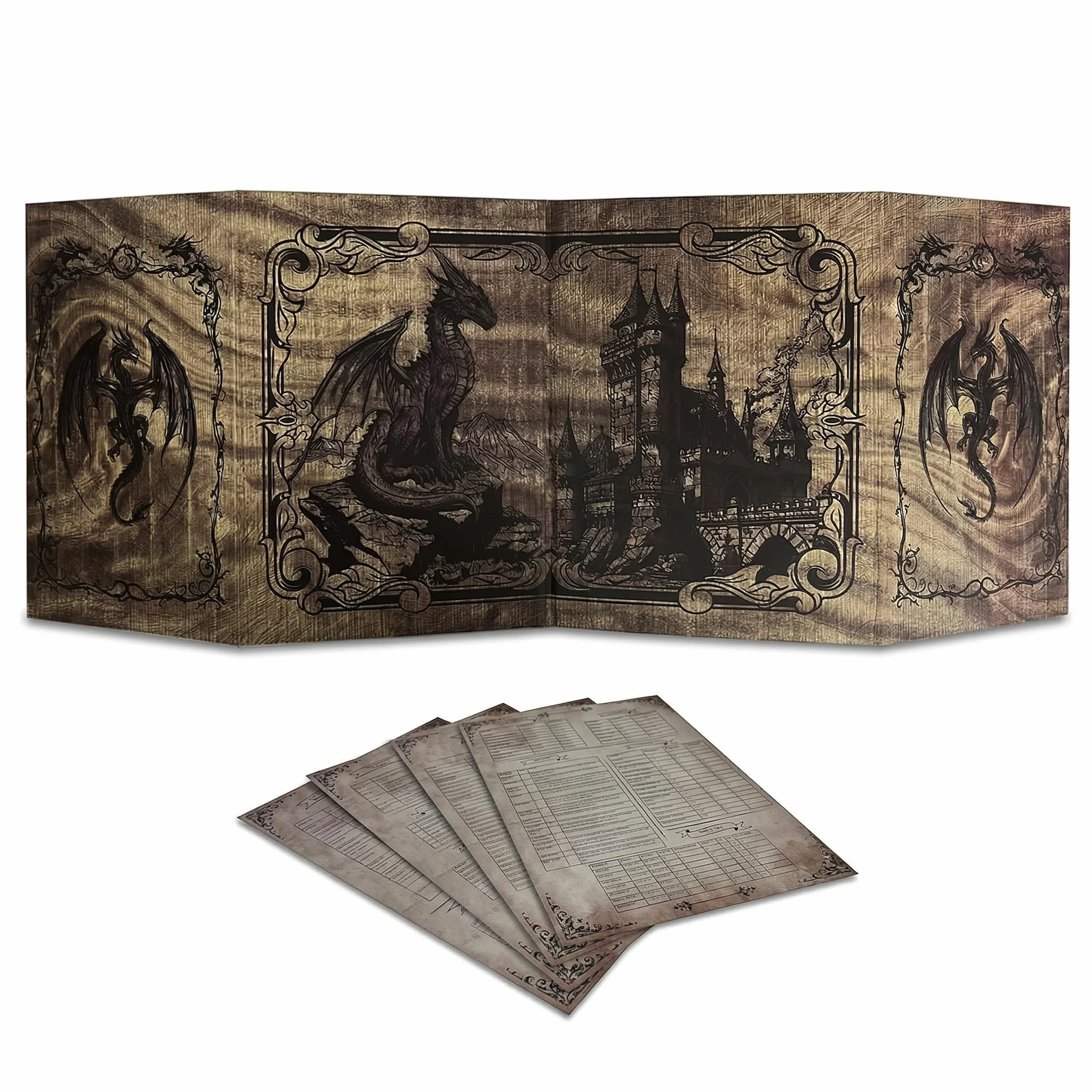 Ekran Dungeon Master - DOJA Hobby - DM Screen Składany 4 Panele Gładkie wykończenie, z wbudowanymi kieszeniami i szablonami w zestawie, akcesorium do lochów i smoków i odgrywania ról