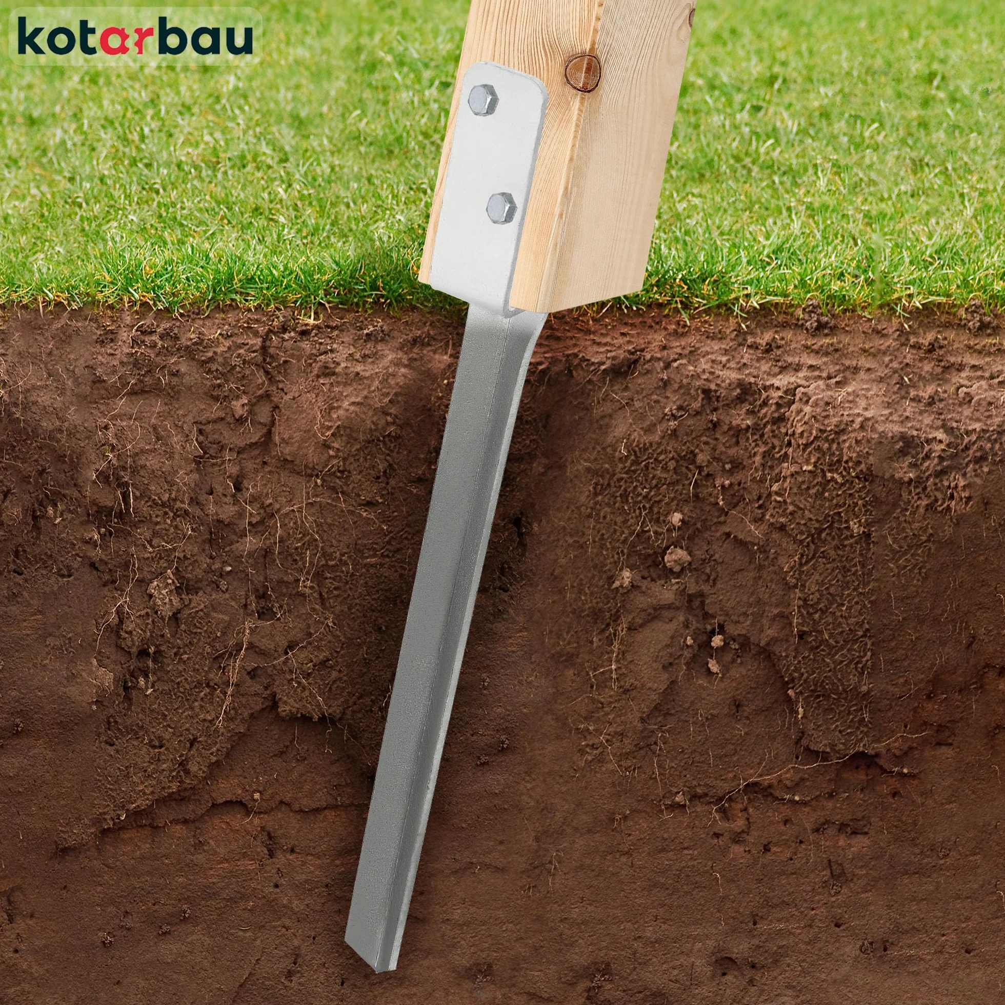 KOTARBAU® Podstawa Huśtawki - 50 CM - Kotwa Wbijana do Ziemi - Podstawa Słupa - Mocowanie Huśtawki - Zestaw 4 SZT
