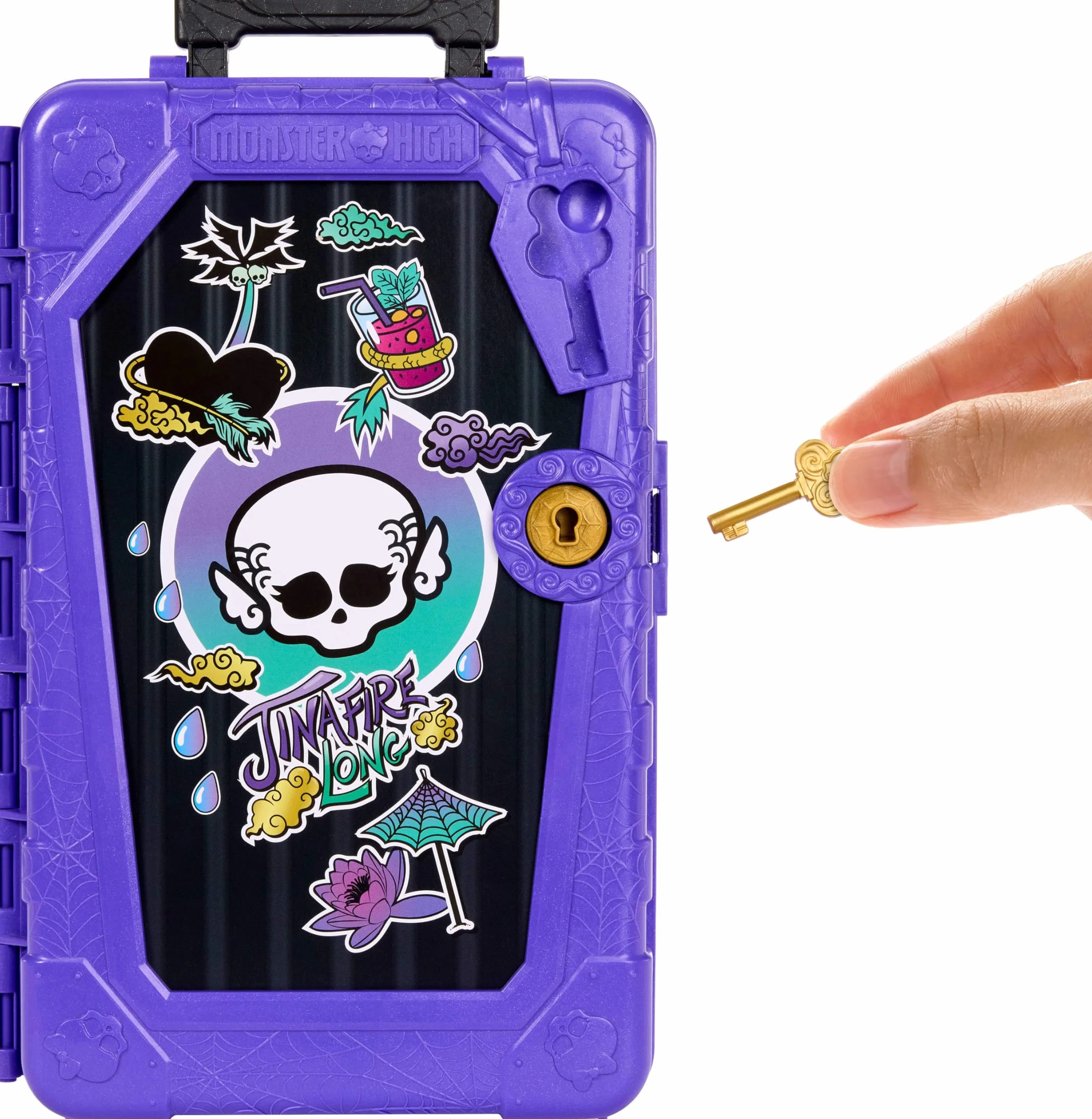 Monster High Straszysekrety Seria 7 Upiorystyczne wakacje Jinafire Long Zestaw: lalka, walizka i akcesoria-niespodzianki, w tym ubranka dla lalki, zabawka dla dzieci 4+, JDR52
