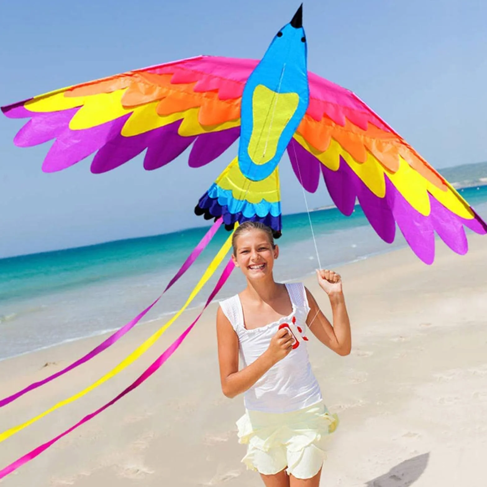 VIKY Phoenix latawiec dla dzieci i dorosłych, latawiec z uchwytem i liniami, 90 x 180 cm, duży smok plażowy, z ogonem o długości 150 cm, w zestawie sznurek latawca 100 m, łatwy do latania