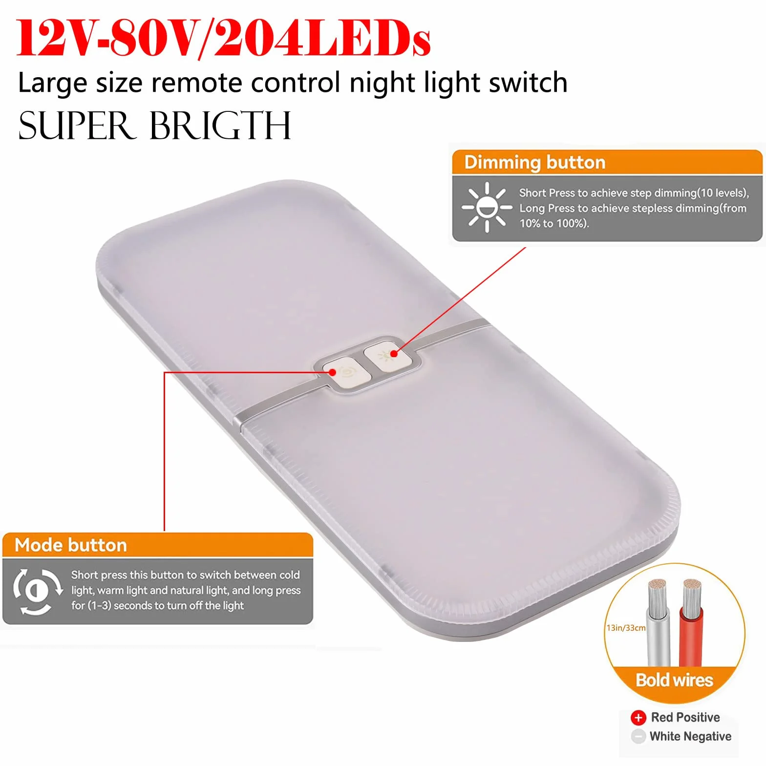 Lampy LED 12 V, 204 diody LED, 15 W, możliwość ściemniania, oświetlenie dachu, przyczepy kempingowej, z przełącznikiem pamięci, białe, żółte i ciepłe światło, uniwersalne do samochodów
