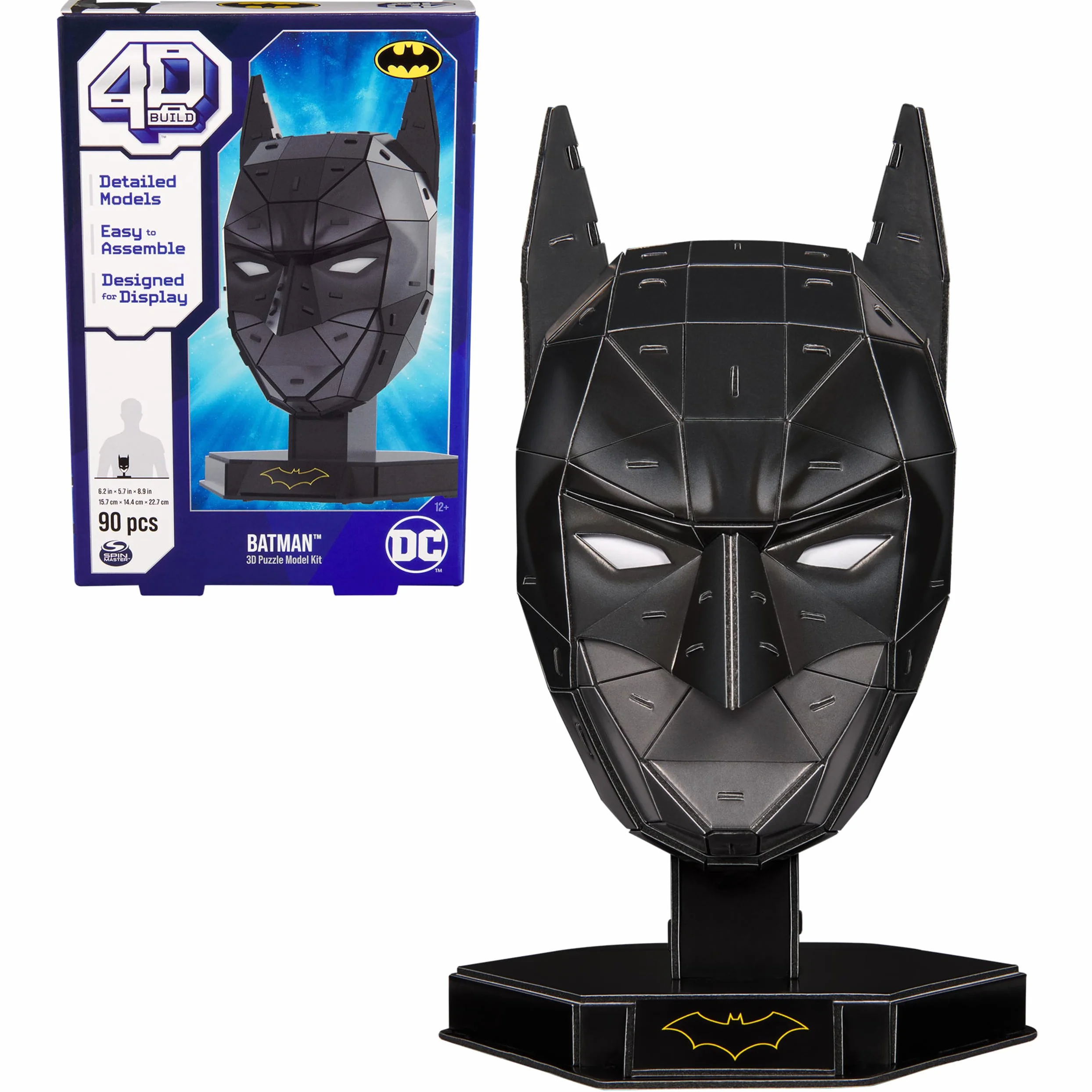 4D Build, Maska DC Batman 3D Zestaw do składania, 90 elementów z podstawką, Zabawki dekoracyjne na biurko Batman, Zabawki do budowania, Puzzle 3D dla dorosłych i nastolatków w wieku od 12 lat