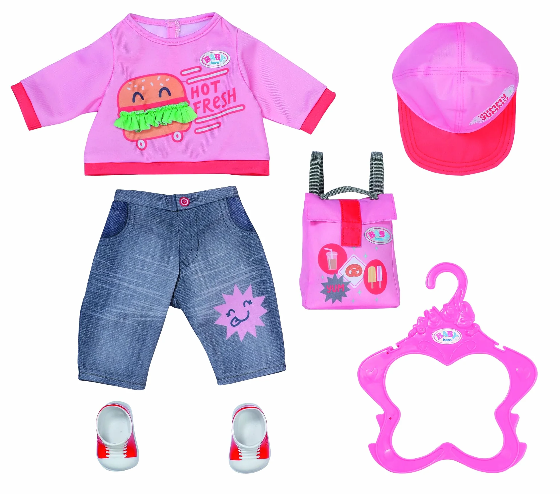 Baby Born Snack Shop strój z czapką, butami i plecakiem dla lalek 43 cm