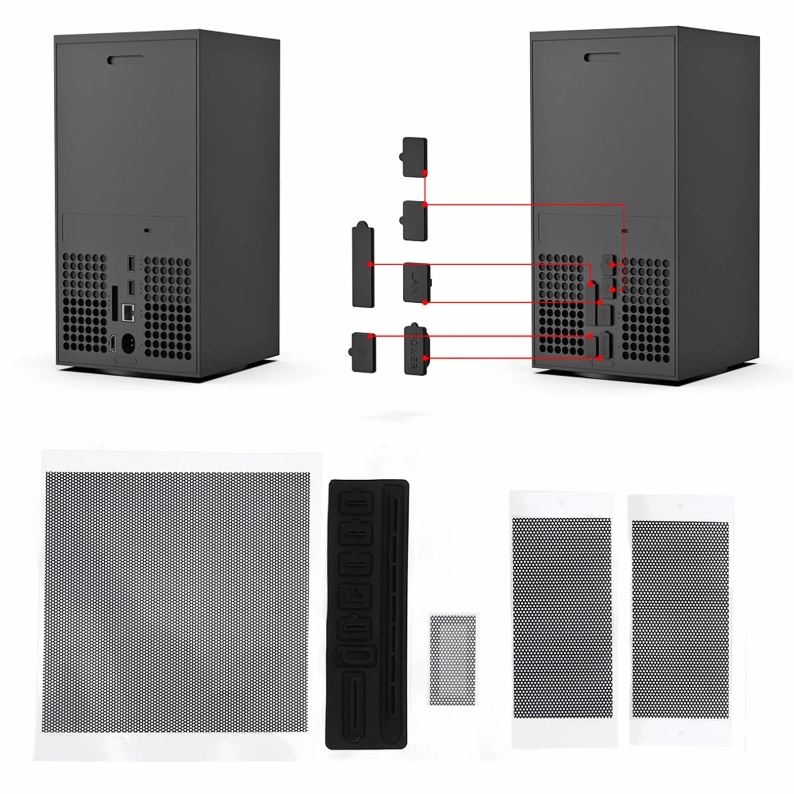 Filtr Przeciwpyłowy do Konsoli Xbox Series X, z Silikonowymi Zatyczkami Przeciwpyłowymi, Pokrywa Filtra Przeciwpyłowego Odpowietrznika Górna Obudowa Odporna na Kurz Pokrywa Filtra