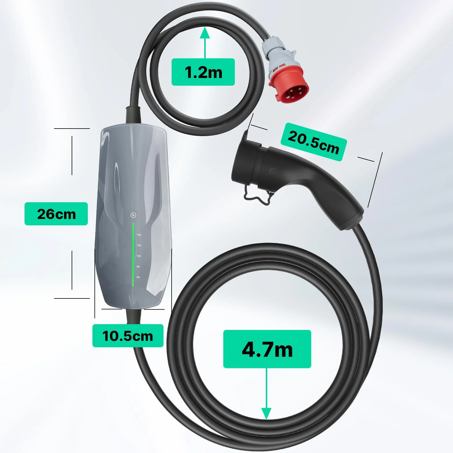 Kabel ładujący typu 2 11 KW EV ładowarka z wtyczką CEE, [6-16A] trójfazowa mobilna stacja ładująca Wallbox do pojazdów elektrycznych EVSE, IEC 62196-2, 6 metrów