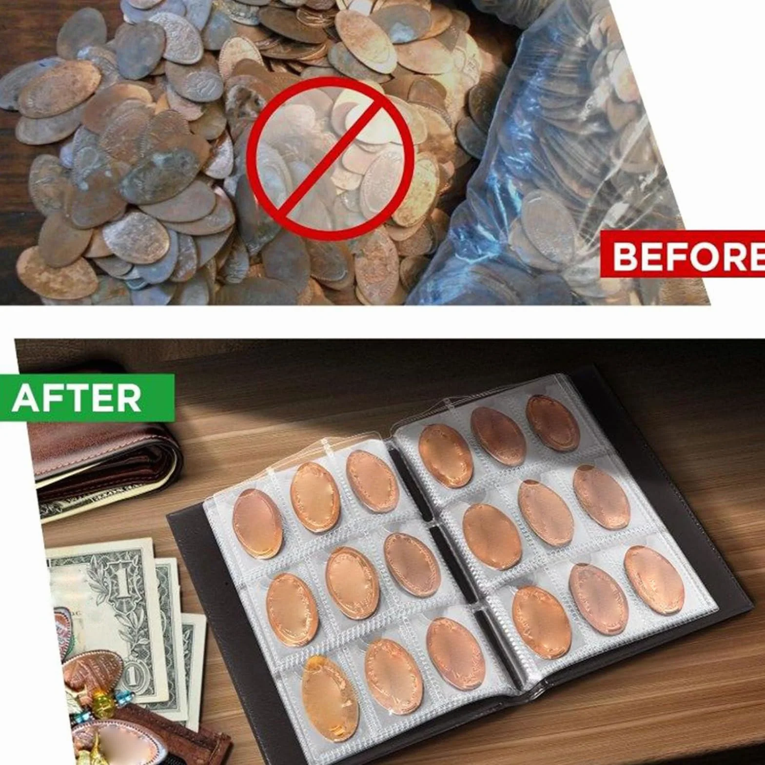 Pressed Penny Album, Coin Holder Book, 108-Slot Currency Organizer, Money Storage Case, Souvenir Display Binder, Ideal for Quarter, Dollar, Stamp, Bill, Kids, Collector, Home Use
