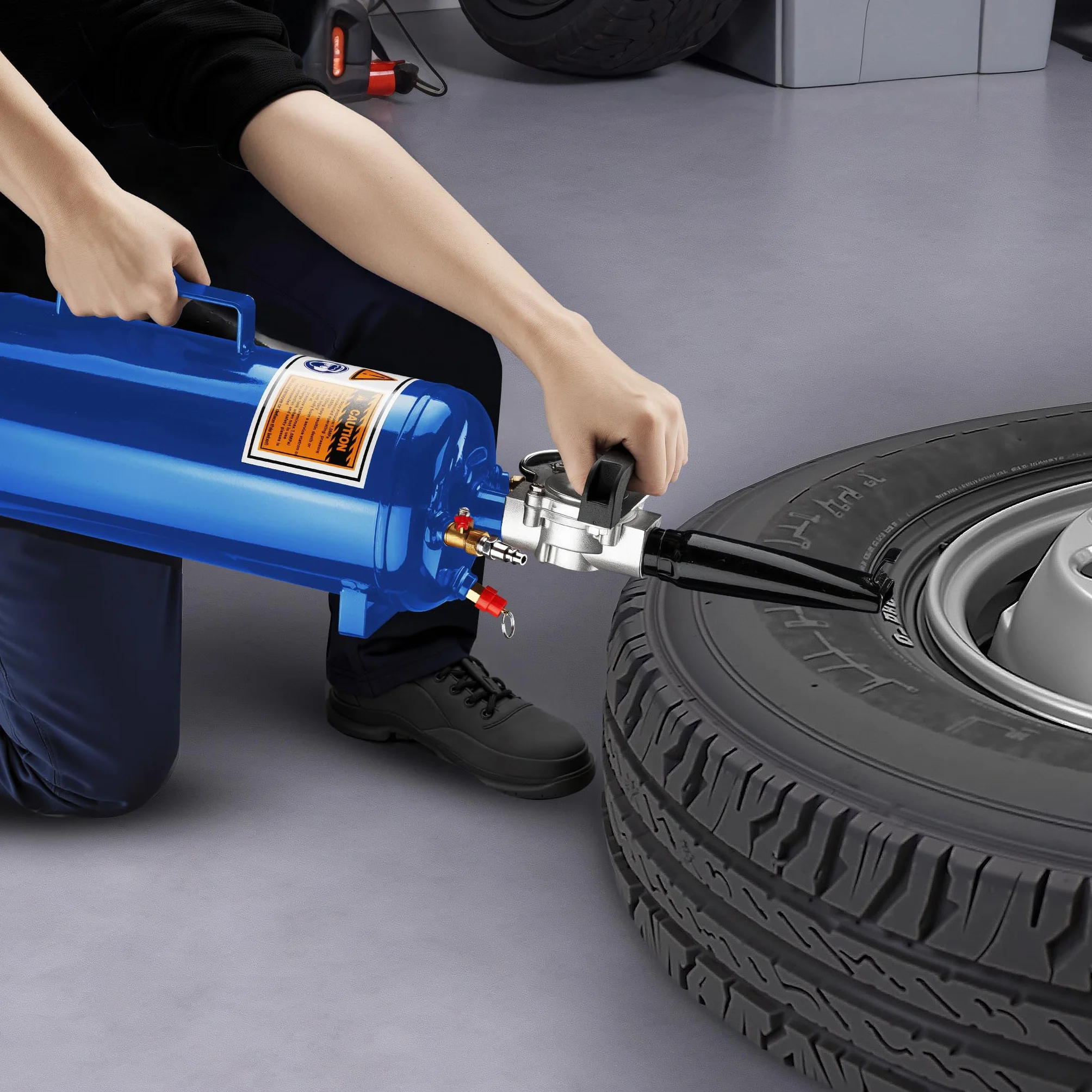 Wiltec Inflator do opon 6-8 bar, ze zbiornikiem 7 l, niebieski, pistolet do pompowania powietrzem sprężonym, przenośny