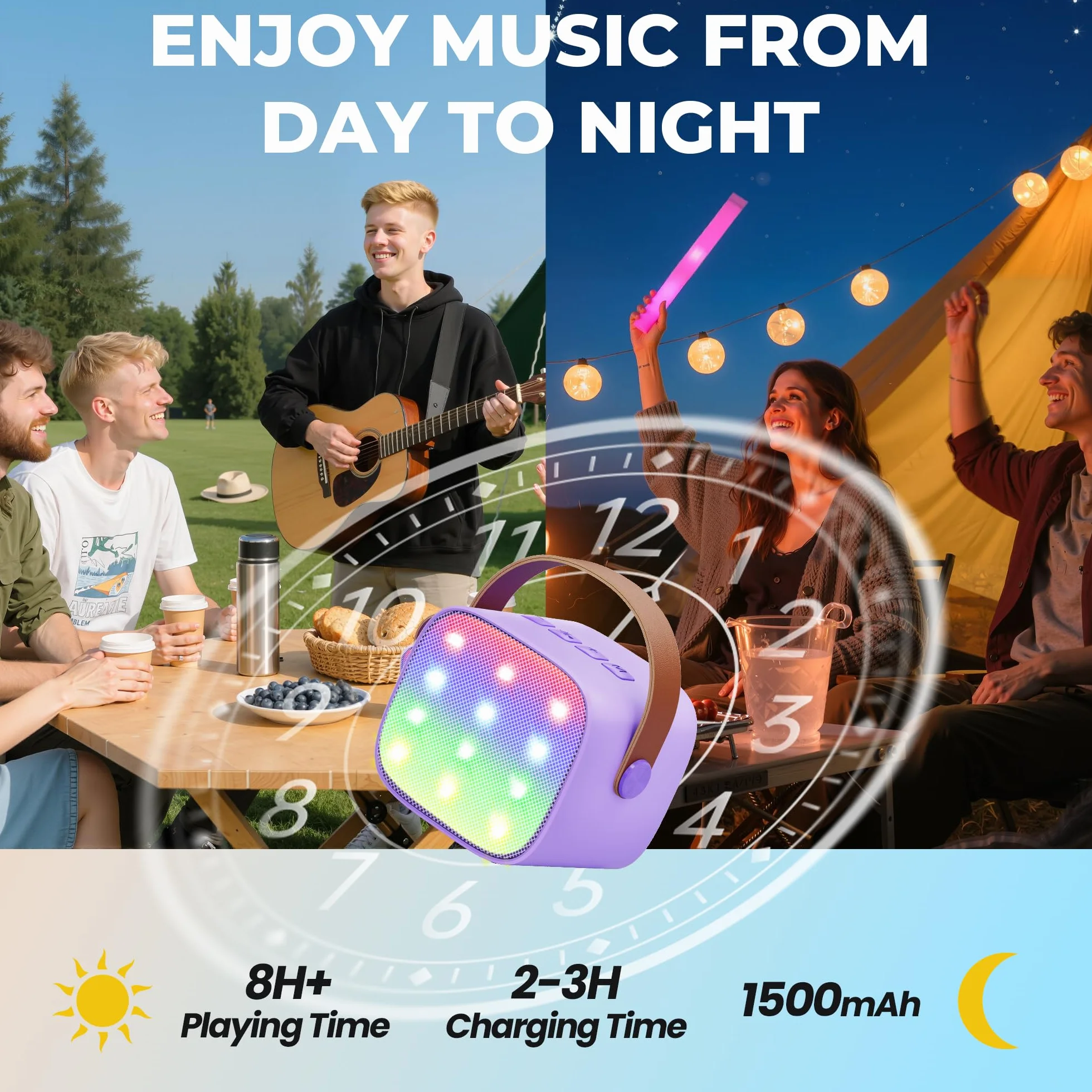 Maszyna karaoke dla dzieci Mini maszyna do karaoke z 2 mikrofonami, głośnik Bluetooth ze światłami LED i zniekształceniem głosu, prezent dla dziewczynek w wieku 3, 4, 5, 6, 7, 8, 9, 10, 11, 12+ lat