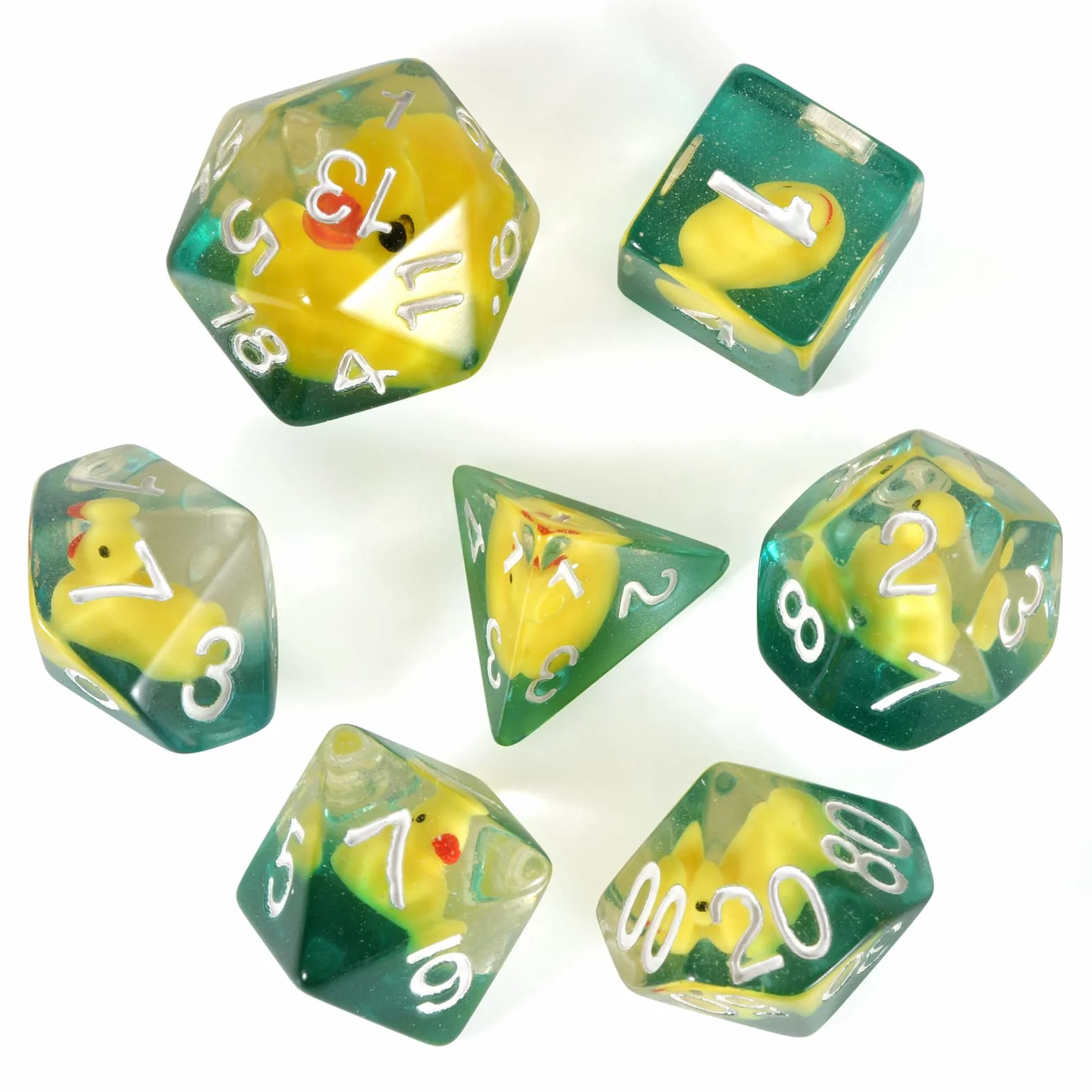 Duck Dice Polyhedral & RPG Dice DND Zestaw kości z kaczką wewnątrz Polyhedral Roll Play Gaming D20 Dice Dungeons and Dragon Dice 7 sztuk