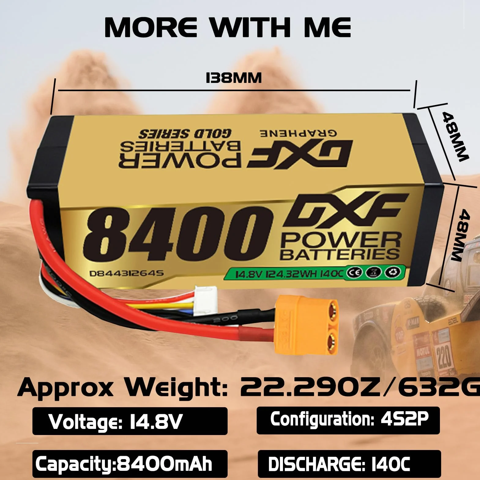 DXF 14.8V 120C 8400mAh 4S Lipo bateria twarda z wtyczką XT90 do RC Buggy Truggy Crawler Monster samochód łódź ciężarówka （2PCS）