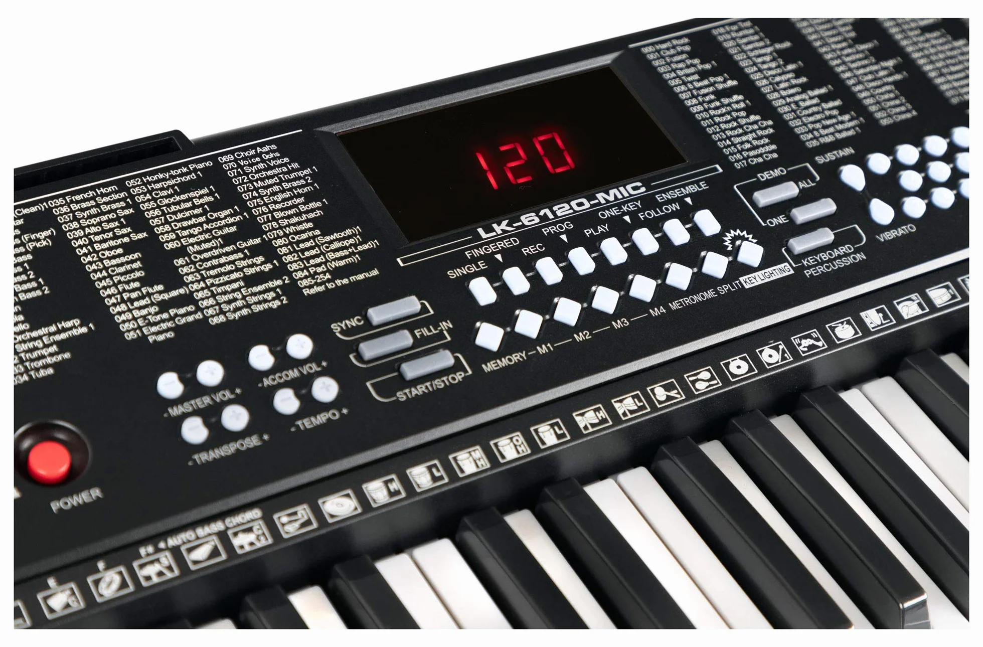 McGrey LK-6120-MIC Keyboard – klawiatura dla początkujących z 61 przyciskami świecącymi – 255 dźwięków i 255 rytmów – 50 utworów demo – w zestawie mikrofon – czarna