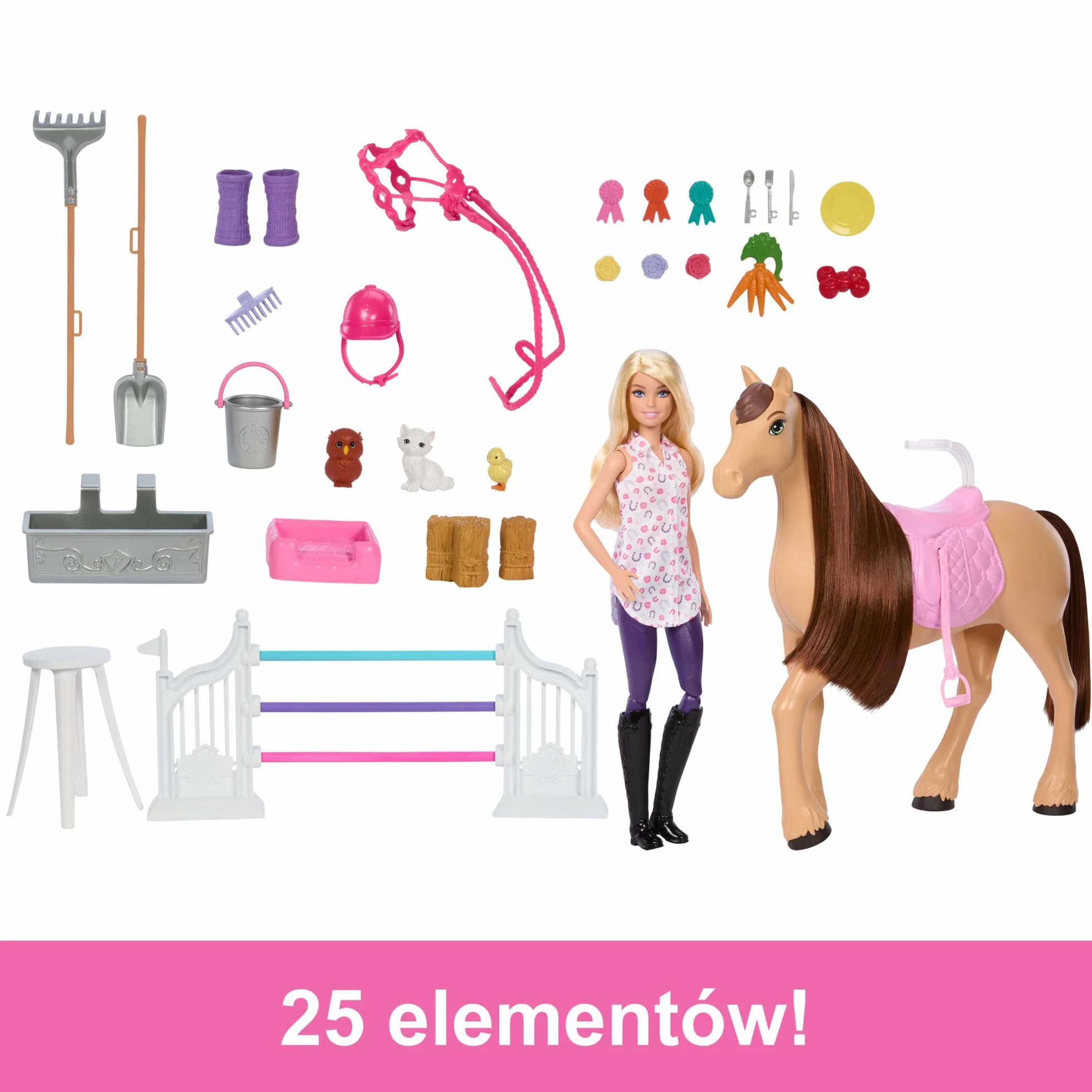 Barbie Stadnina Marzeń Zestaw filmowy z lalką, figurką konika i akcesoriami; ponad 25 elementów i 6 obszarów zabawy; inspirowany serialem Zagadki Barbie: Wielki Pościg JDN43
