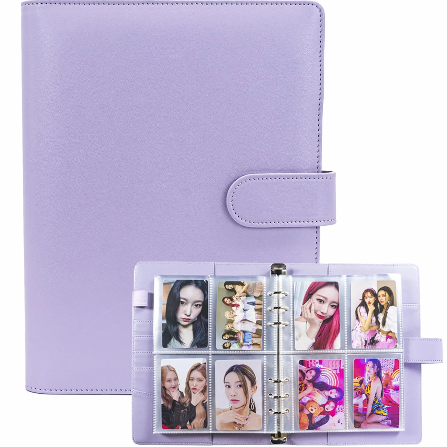 Segregator A5 Kpop na fotokarty z 30 szt. 4-kieszeniowych stron na karty, 6-ringowy segregator A5, album kolekcjonerski z 240 przegródkami na karty, okładka ze skóry PU z magnetycznym zapięciem
