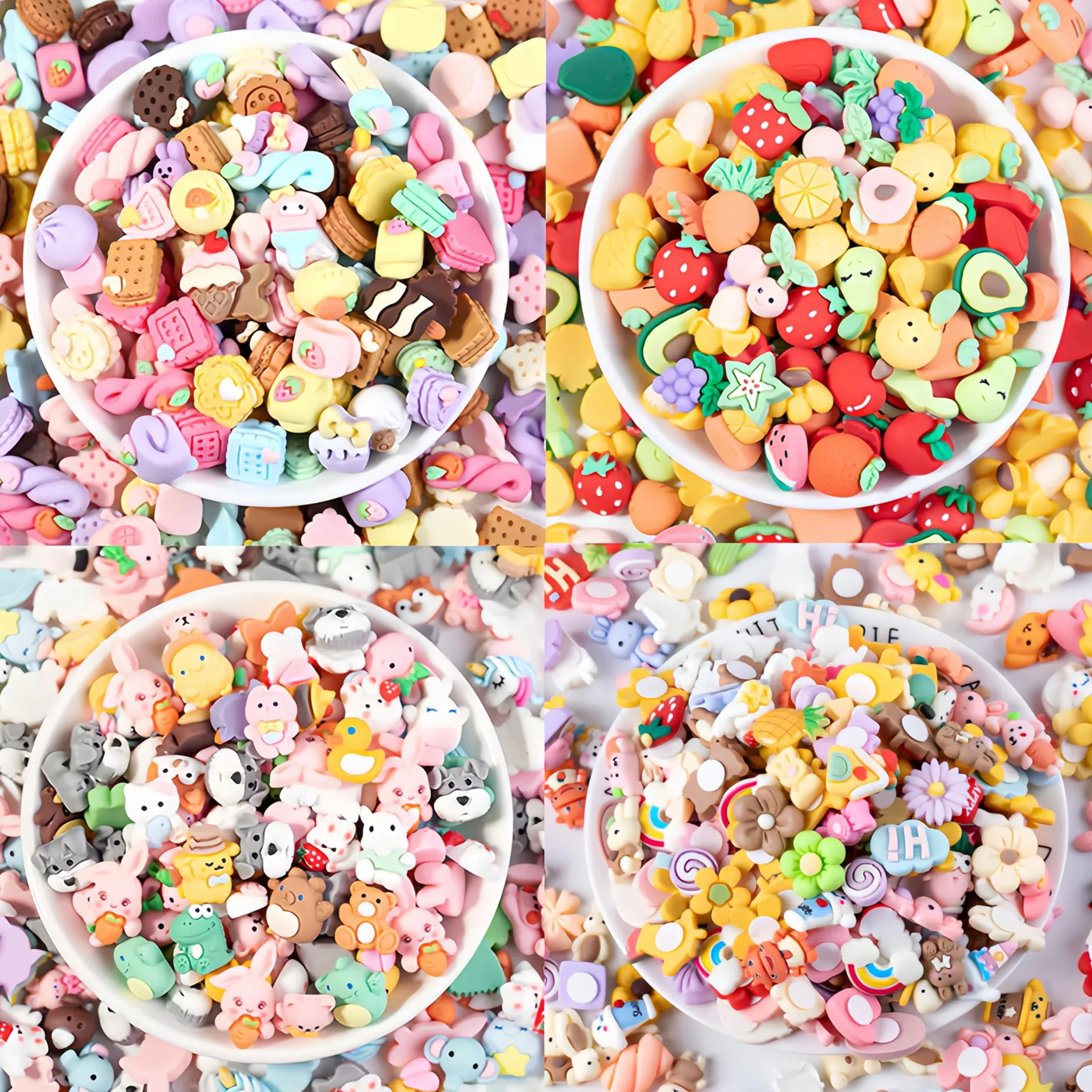 Tokaneit Urocze Zawieszki Paznokci Zywicy 100szt, Masowe Płaskie Zawieszki z Zywicy Slime Plecami, Losowy Styl, do Rzemiosła, Ornament Scrapbooking, Artykuły Dla Majsterkowiczów