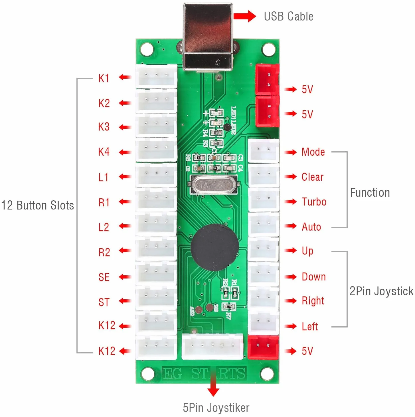 Fosiya Joystick dla 2 graczy, LED, chromowane przyciski do PC MAME Raspberry Pi Gry wideo, części do szafek zręcznościowych (zestaw mieszany)