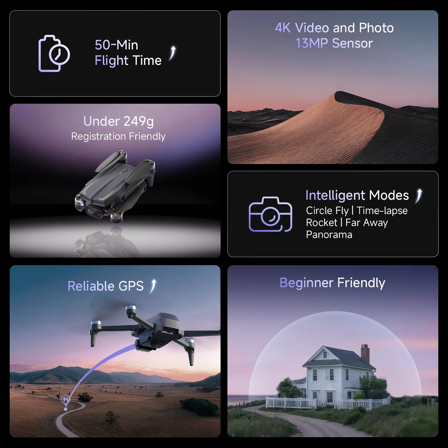 Ameta Dron z Kamerą 4K Profesjonalną, S20 Pro Drone GPS dla Dzieci i Dorosłych z Automatycznym Powrotem, 50 Minutami, Funkcją śledzenia, Sterowaniem Gestami, Drony FPV Ważące Mniej niż 249g