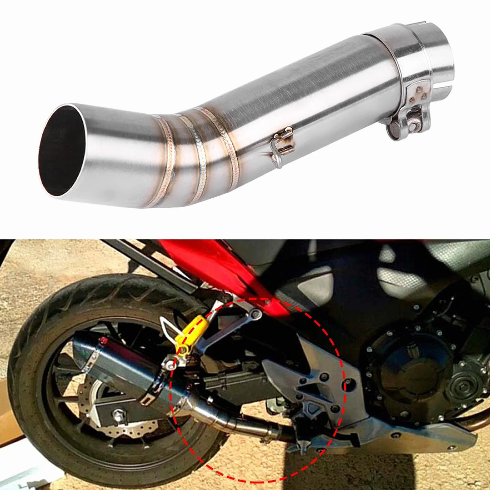 KIMISS Rura łącząca środkowa wydechu for CBR500R CB500X CBR500 CB500F | Średni łącznik układu wydechowego | Kompatybilna z motocyklami
