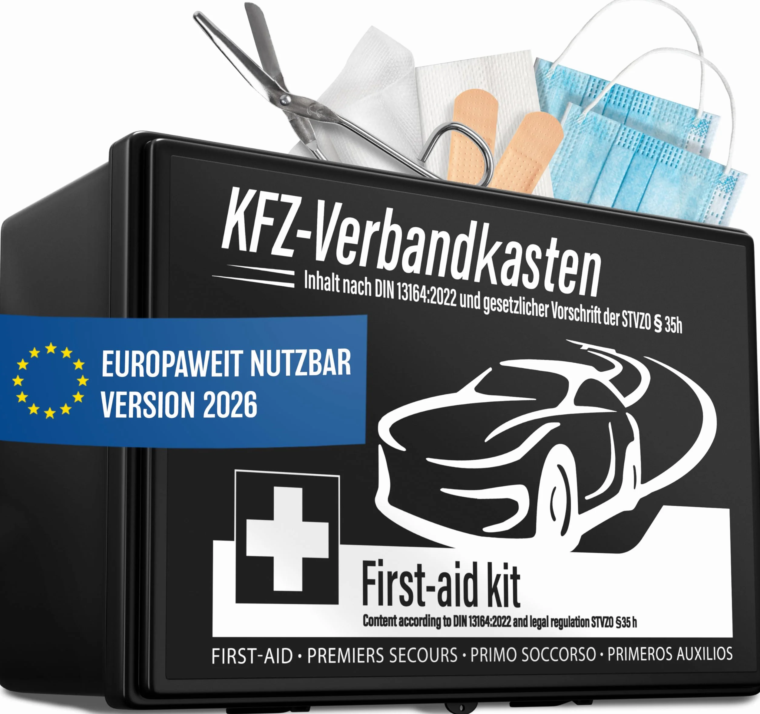 HELDENWERK Samochodowy zestaw pierwszej pomocy 2025 może być używany i testowany (zgodny z niemieckimi przepisami o ruchu drogowym) – apteczka pierwszej pomocy samochodowej z certyfikatem DIN 13164
