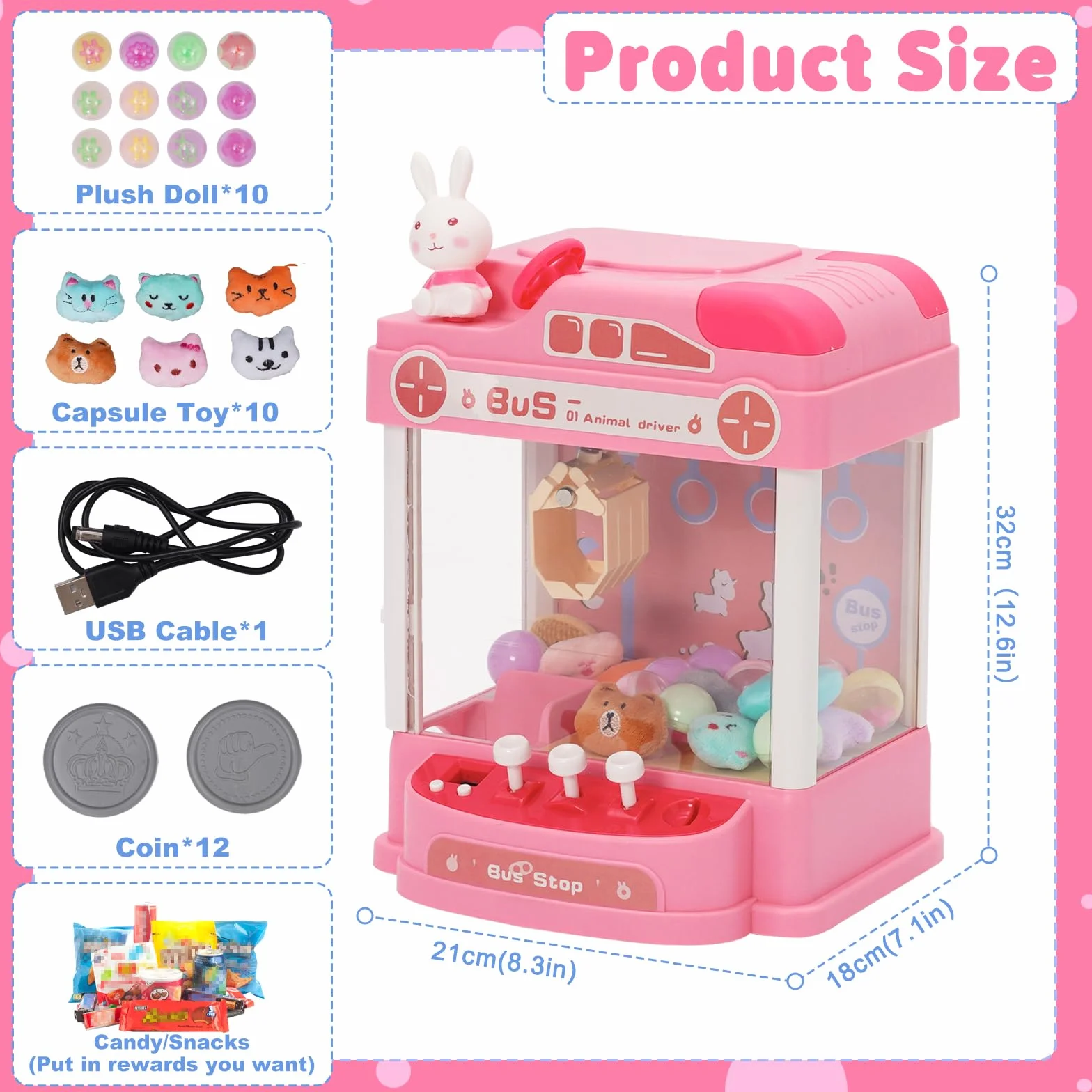 Mini automat chwytakowy Candy Doll z kierownicą Gachapon Grabber automat do słodyczy z wkładarką monet i wysięgnikiem automat do pluszaków zabawki chwytakowe dla dzieci