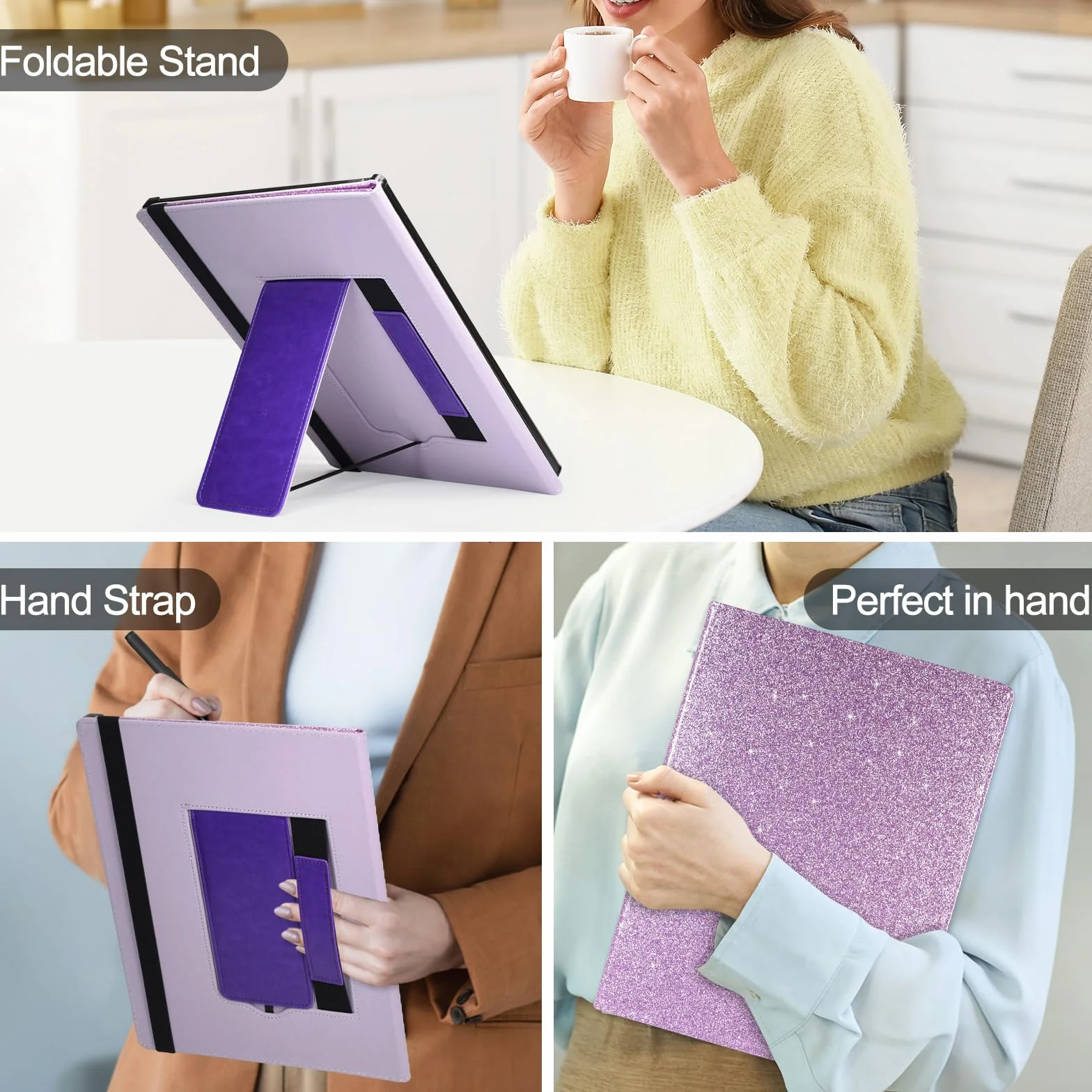 Caweet Pokrowiec na stojak do Remarkable Paper Pro 11,8 cala 2024, twarda obudowa ochronna z etui na auto-Sleep/Wake, w zestawie uchwyt na długopis i pasek na rękę, brokatowy fioletowy