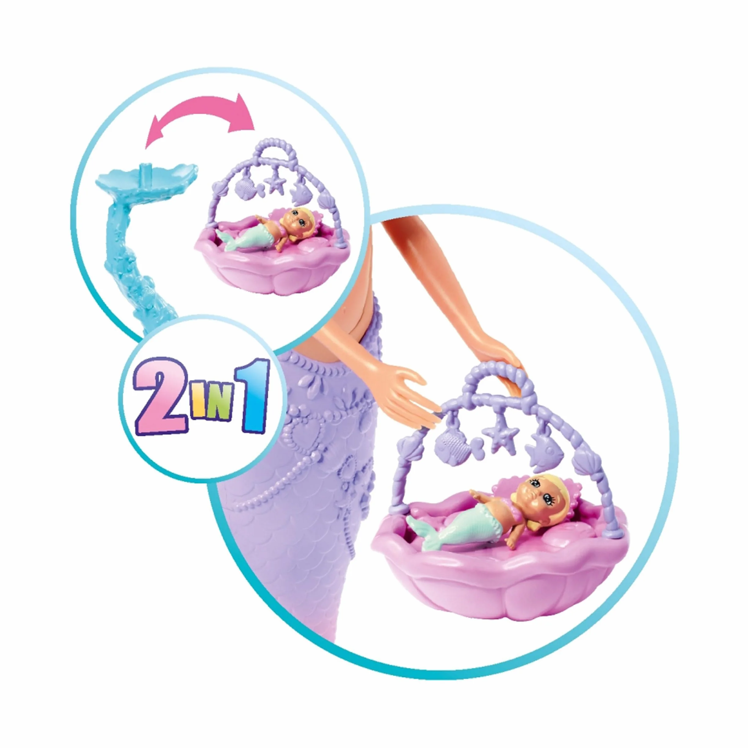 Simba 105733524 - Steffi Love Mermaid Family, lalka jako ciężarna syrenka z Kevinem jako syrenka, z łóżeczkiem dziecięcym, 29 cm, lalki do zabawy, dla dzieci od 3 lat