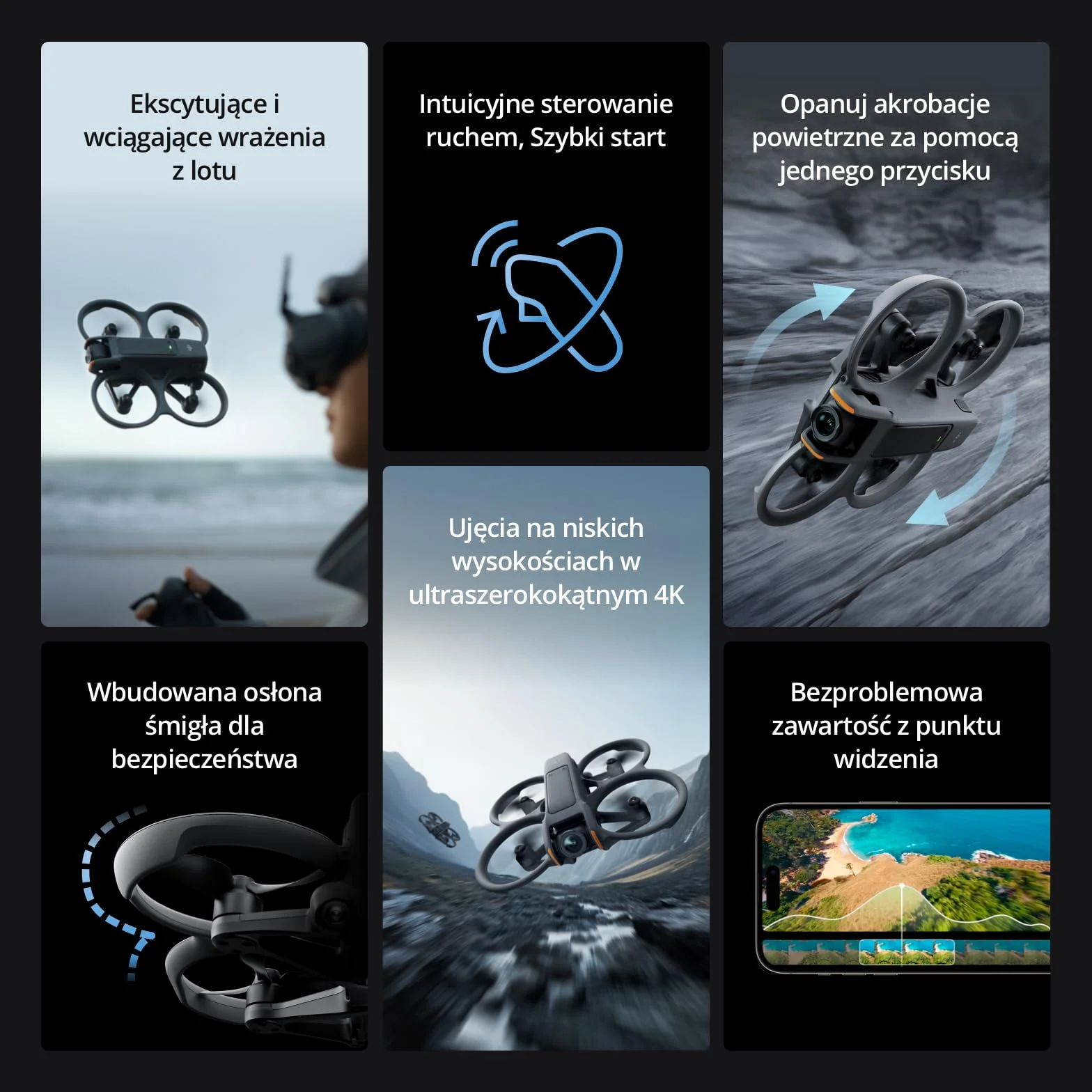 DJI Avata 2 (tylko dron), Dron FPV z kamerą 4K, Immersyjny lot, Wbudowana osłona śmigła, Proste salta/beczki, Ultraszerokokątne FOV 155°, Kompatybilny z RC Motion 3, Dron z kamerą POV