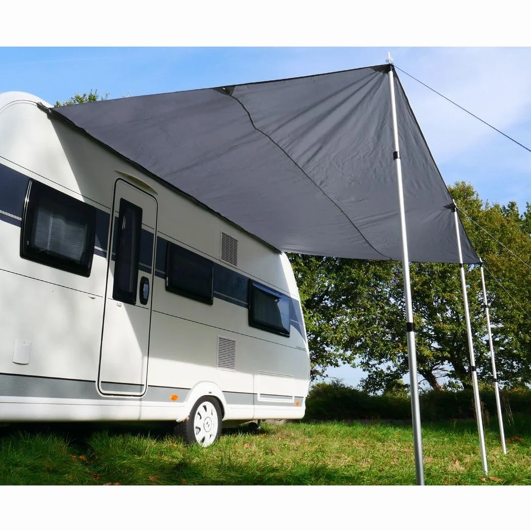 yourGEAR żagle przeciwsłoneczne do przyczep kempingowych, 4 x 2,4 m, dach ochrony UV 50+, wodoszczelny, 5000 mm, drążki do ustawiania