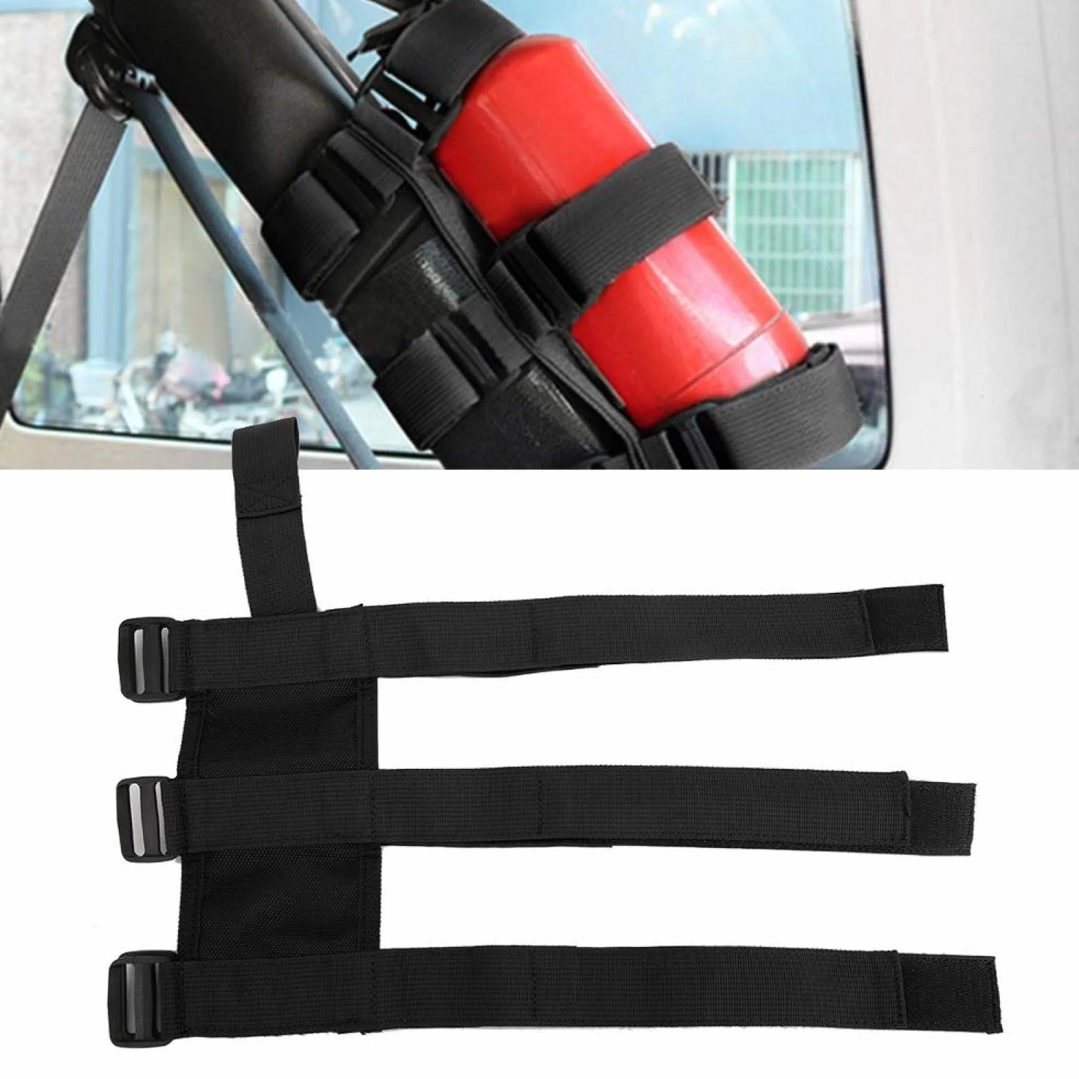 Pasek gaśnicy, Auto gaśnica samochodowa Uchwyt mocujący pasek regulowany pasek pasuje dla Wrangler TJ YJ JK CJ(Black)