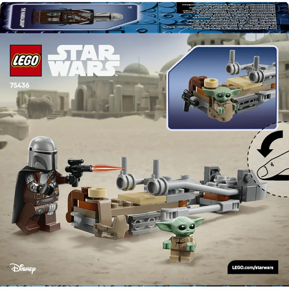 LEGO Star Wars Śmigacz Mandalorianina i Grogu, zabawka dla dziecka, zestaw z pojazdem i dwiema postaciami z serii Gwiezdne Wojny, pomysł na prezent dla 6-latka, klocki dla chłopca i dziewczynki 75436