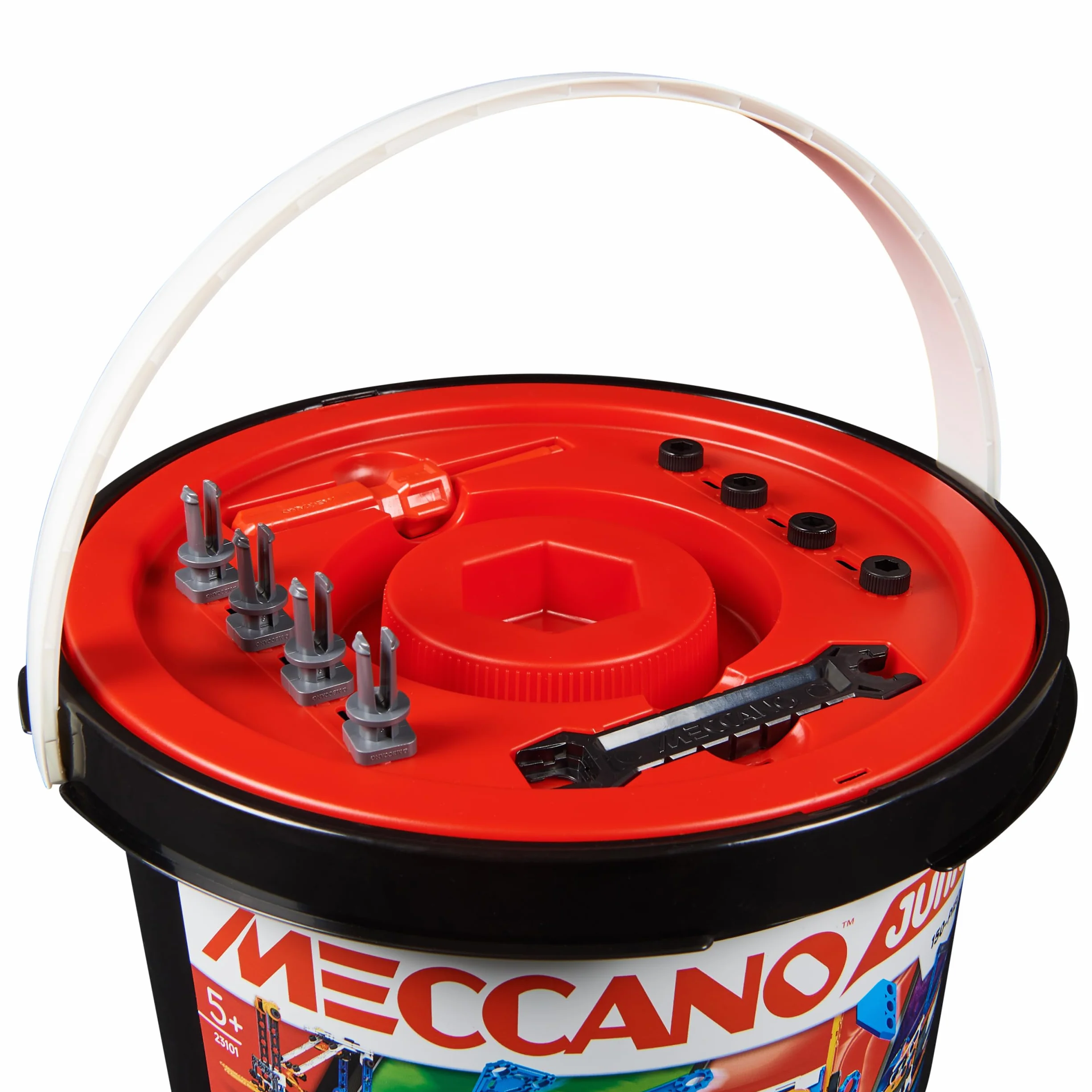 MECCANO - Beczka Junior 150 sztuk - 5 różnych modeli do zbudowania - zestaw do budowania z 2 narzędziami - alternatywa dla ekranów - zabawka dla dzieci w wieku 5 lat