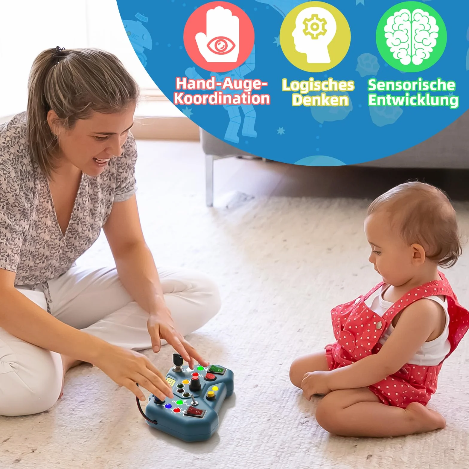 Montessori Busy Board od 1 roku, deska motoryczna z oświetleniem LED i przełącznikiem, sensoryczna zabawka edukacyjna od 2 lat