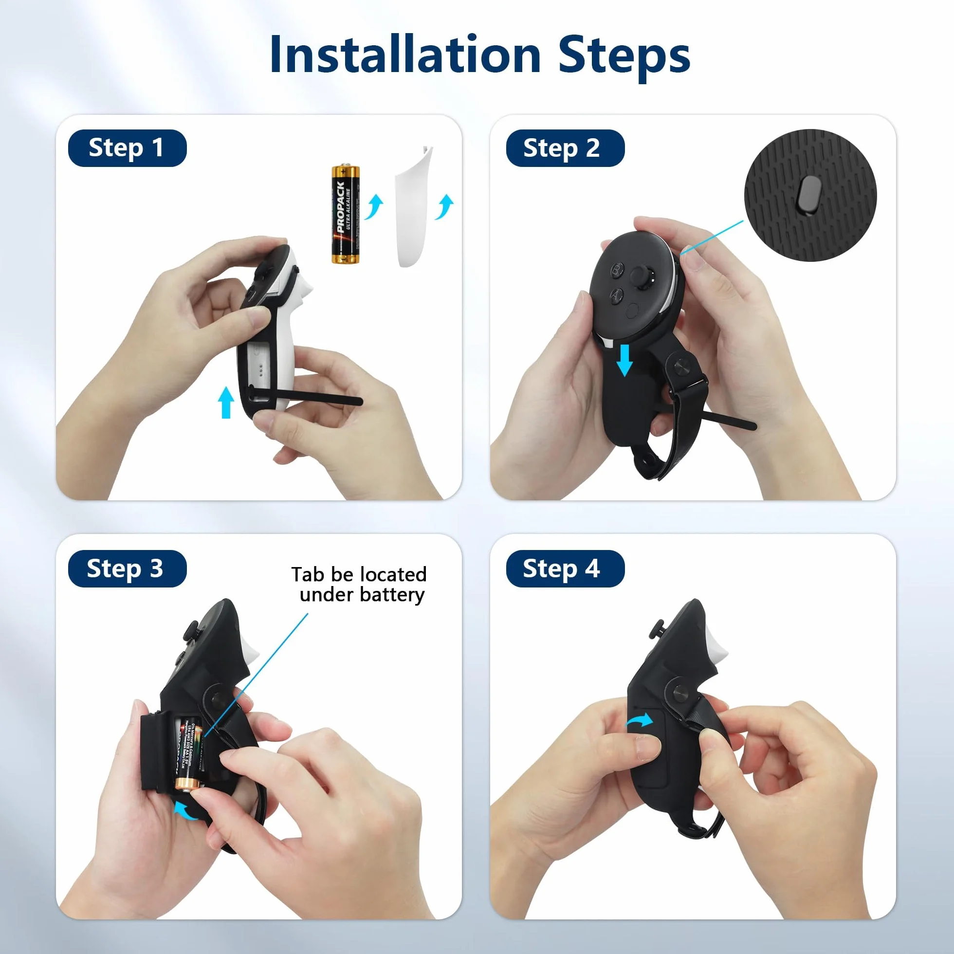 AMVR Upgraded Controller Straps Grips Cover kompatybilny z akcesoriami Quest 3S/3, z pokrywą otworu na baterię i silikonową osłoną aktywnych pasków na kostki (nie do stacji ładującej)
