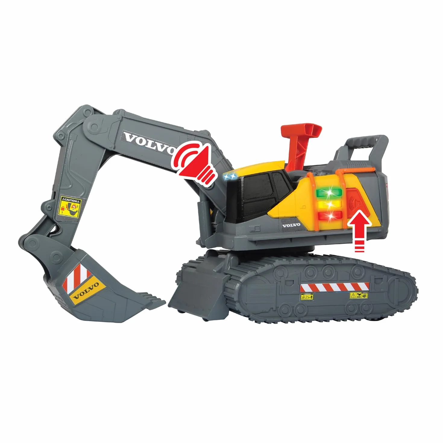 Dickie Toys 203725006 VOLVO Oficjalna licencjonowana Zabawkowa Koparka z wykrywaniem ciężaru, wykrywa 3 różne poziomy ciężaru, światło i dźwięk, 30 cm, do zabawy w piaskownicy dla dzieci od 3 lat