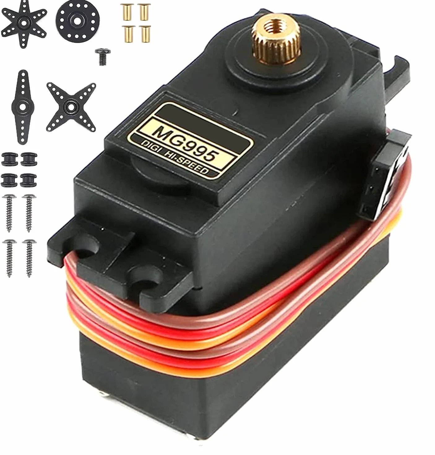 MMOBIEL Zestaw mikroserwomotora 55 g 90° do smoka RC/Coche/Aeroplano/Helicóptero/Vehículos/Robots/Kompatybilny z con proyectos Arduino y Raspberry Pi w zestawie. tornillos y 4 servobrazos